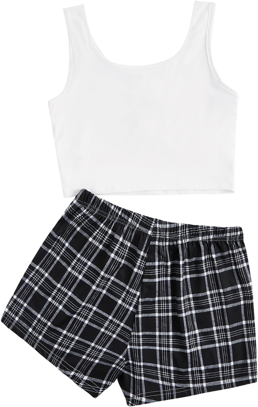 SOLY HUX Women's Pajama Sets 2 Piece Lounge Sets Button Tank Top and Plaid Shorts Sleepwear - Image 2