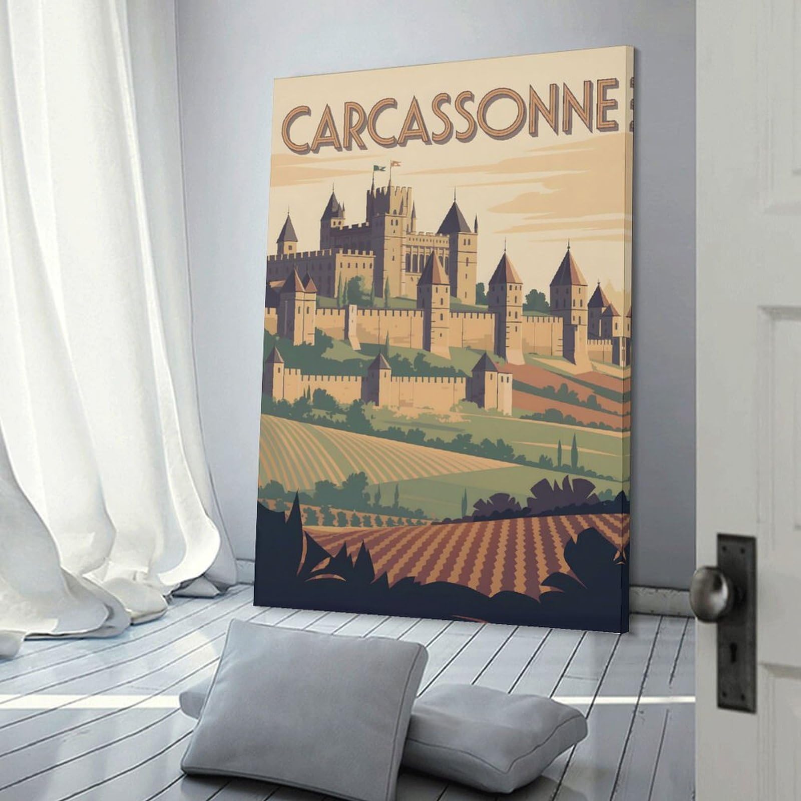 Junmoney Frame-Style-22-1 Carcassonne Castle Travel Decorative Canvas Print, 24X36inch(60X90cm), For Gallery Wall Decor And Room Displays, Wall Decor Suited To Curated Displays