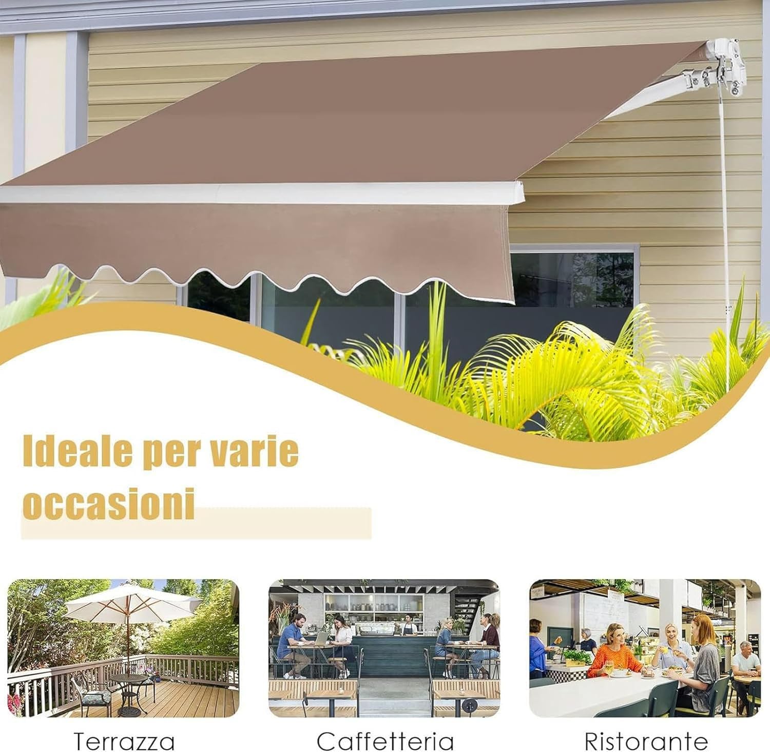 Manual Retractable Garden Patio Awning Replacement Fabric with Valance Waterproof Polyester Canopy Top Cover Sun Shade Shelter Cloth,Without Frame, 22.9x11.5ft, Khaki
