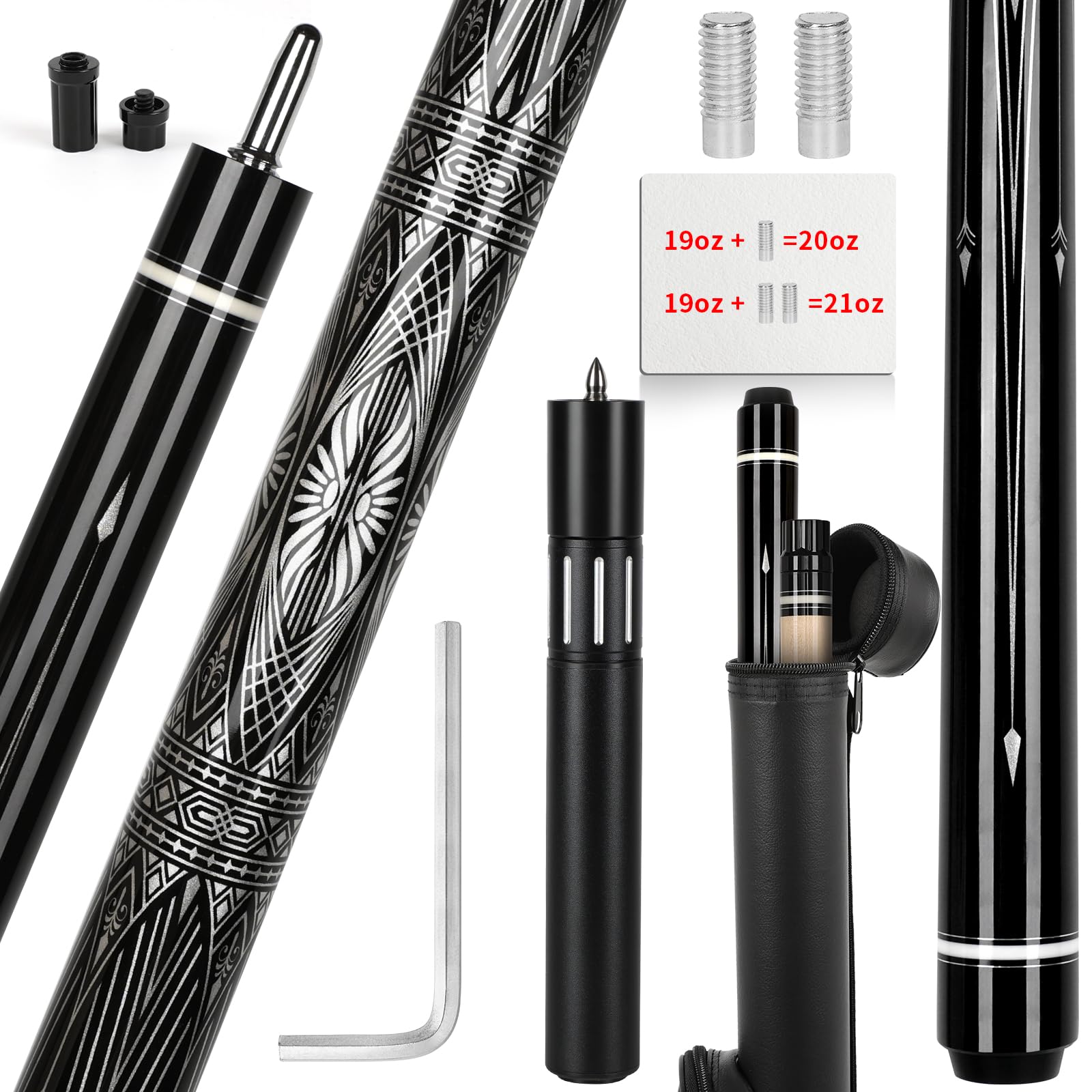IIQ Pool Cue, 2 Piece 19 20 21oz Pool Cues Stick Cue Sticks 58 inch Pool Cues Adult 6A Canadian Maple Wood Billiard Stick