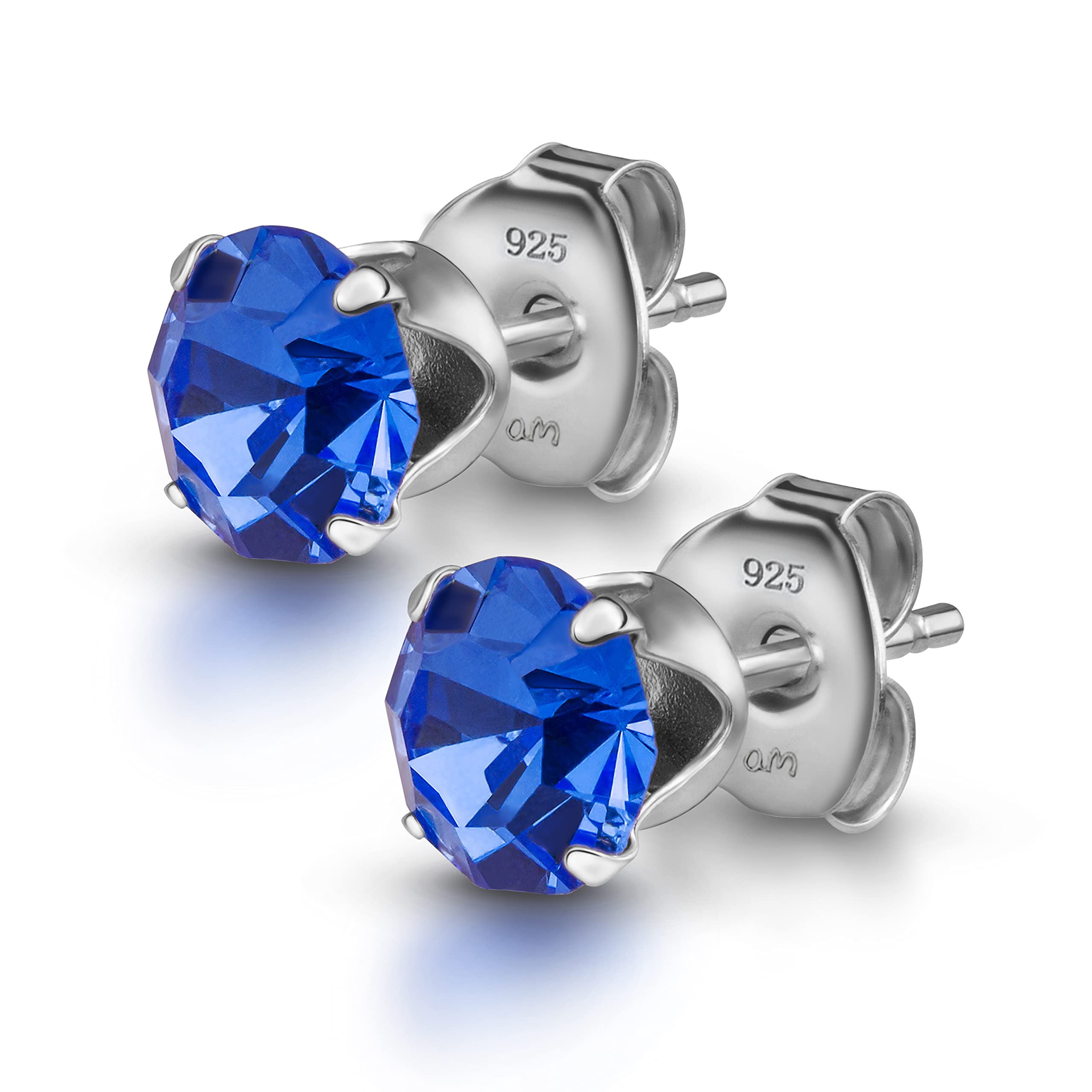 Women's 925 Sterling Silver Lumini Crystal Blue Collection Stud Earrings