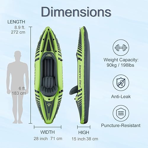 Miniatura 3 de PROMARINE Inflatable Kayak Oar Included Blow Up Kayak Foldable Paddle Boat with Adjustable SeatFoot Pump (1 Person)