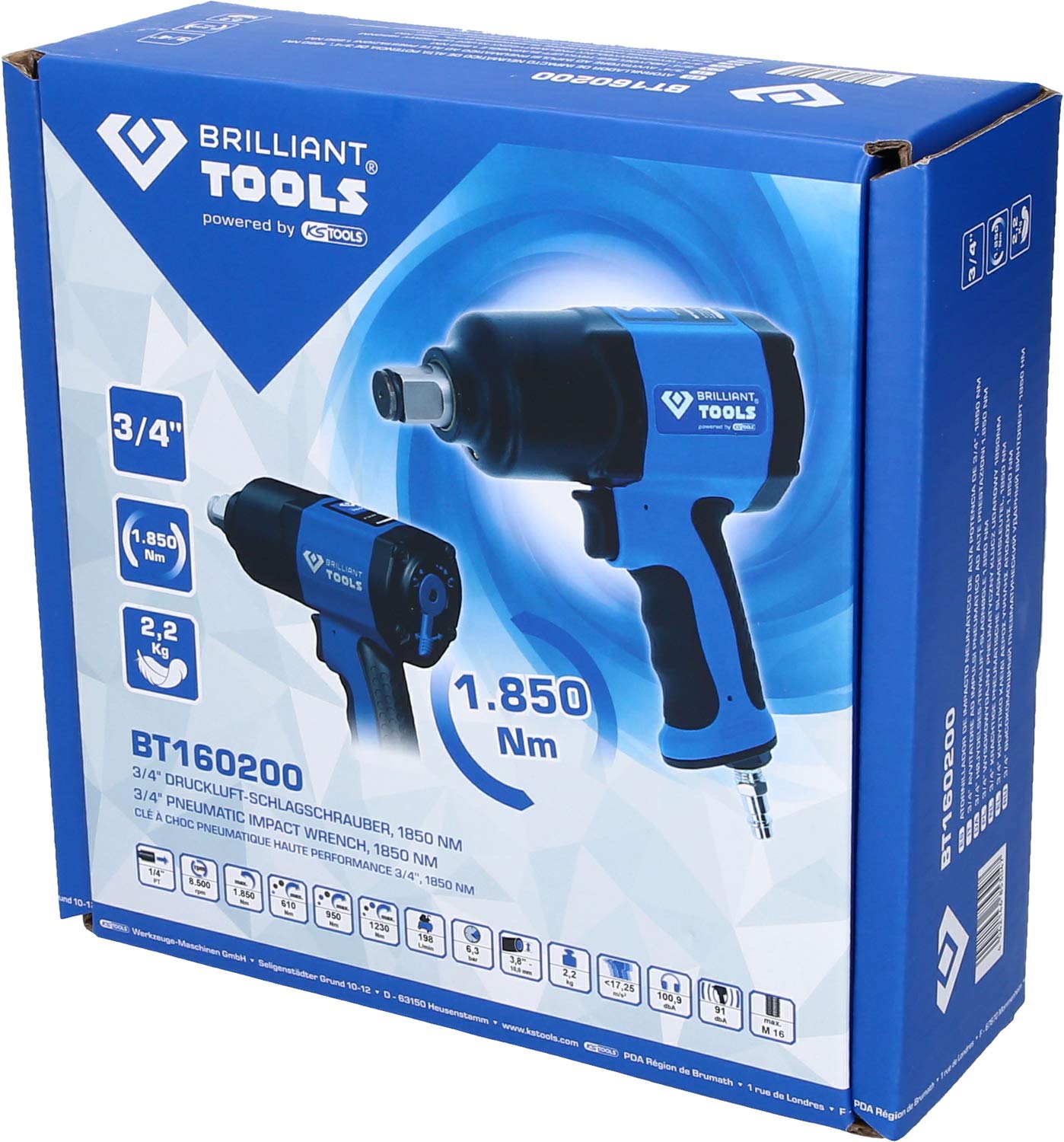 BRILLIANT TOOLS BT160200 3/4" Avvitatore ad impulsi ad aria compressa, 1.800 Nm [Powered by KS TOOLS]