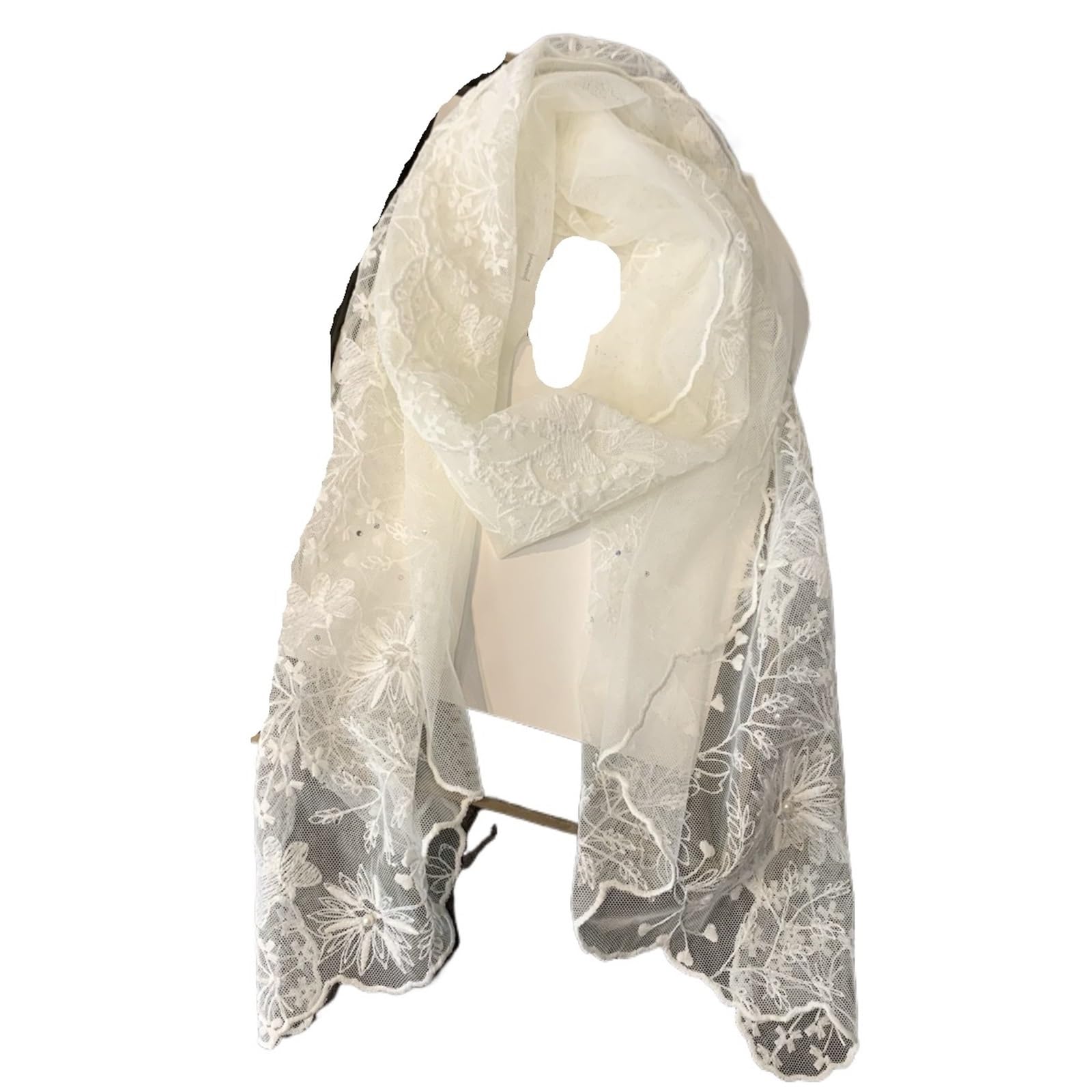 Bufanda de Seda for Mujer, pañuelo pequeño de Seda con Encaje, Diadema Bordada, pañuelo for la Cabeza, Cuello for Mujer, Primavera y Verano, Suave