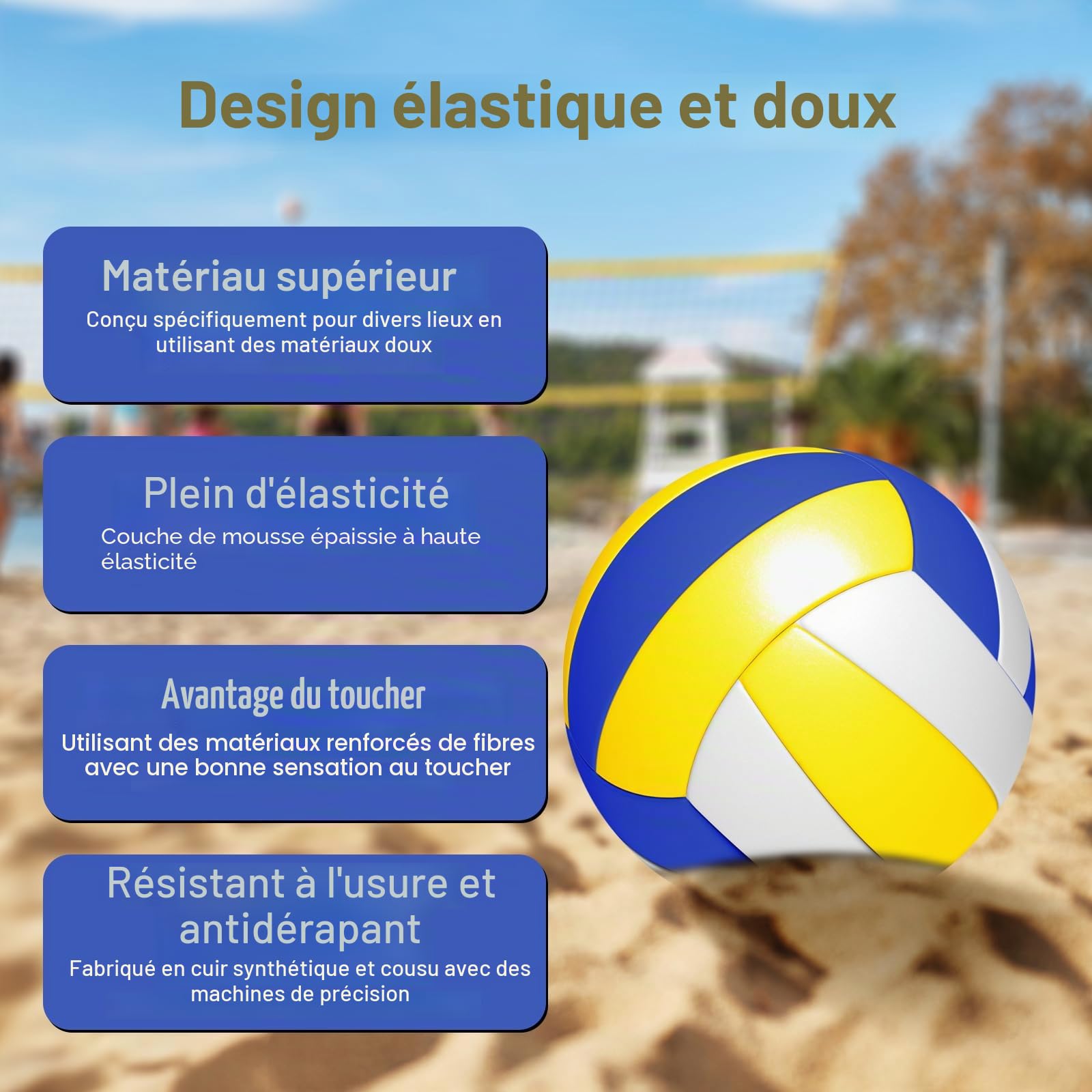 Ballon de Volley-Ball de Plage Étanche: Doux Au Toucher, Sport Intérieur Et Extérieur, Taille Officielle 5 pour Le Jardin Et La Plage