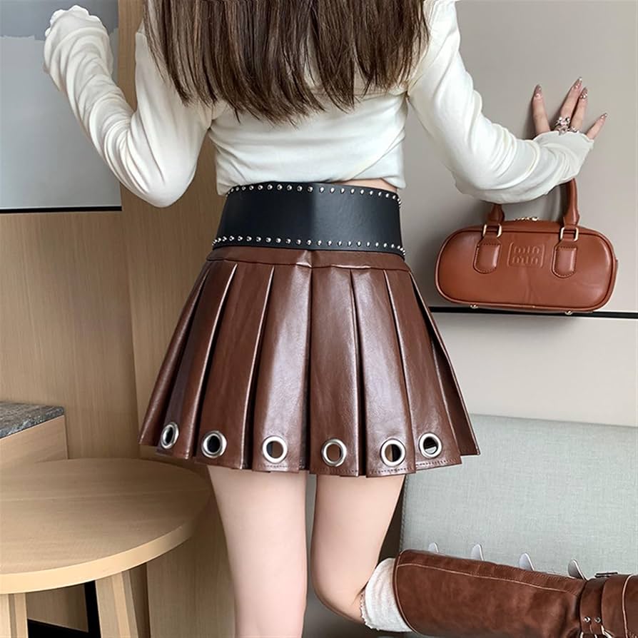 Amazon.co.jp: レディース ハイウエスト PU レザー プリーツ スカート