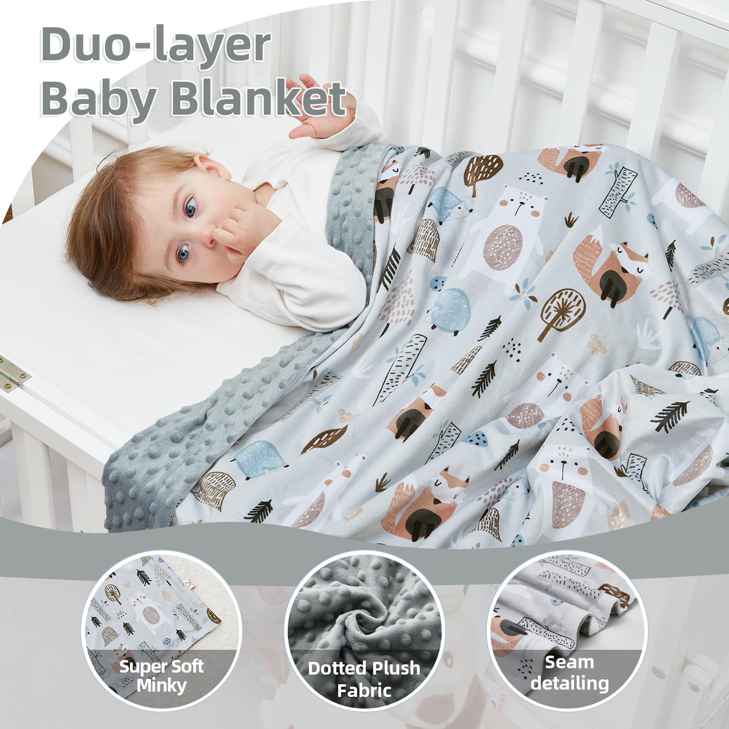 JORNH Baby Blanket for Newborns,New Gifts for Boys Girls Toddlers Super Soft Baby Cot Blanket with Dotted Fleece Backing - Image 4
