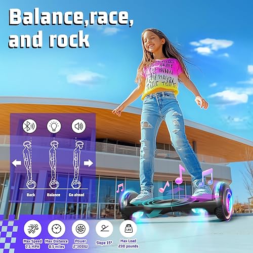 Miniatura 2 de Scooter con accesorio de asiento para niños y adultos, scooter de equilibrio de 6.5 pulgadas y 8.5 pulgadas con altavoces Bluetooth y luz LED