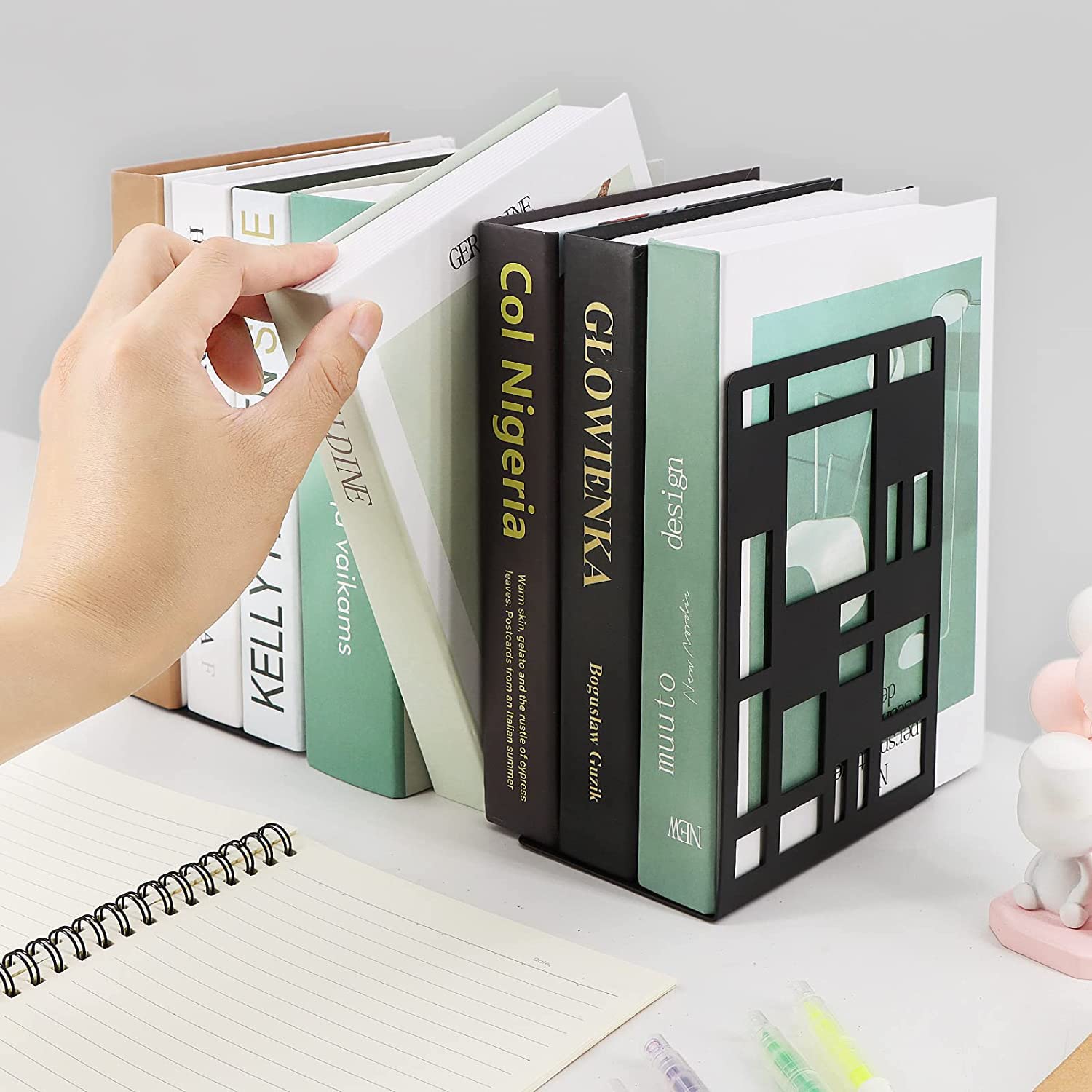 3 Paia Fermalibri per Mensole Metallo Reggilibri de Mensole Porta Libri da Scrivania Decorativi Fermalibri per Libri Pesanti Antiscivolo per Ufficio Scuola Biblioteca Casa Nero