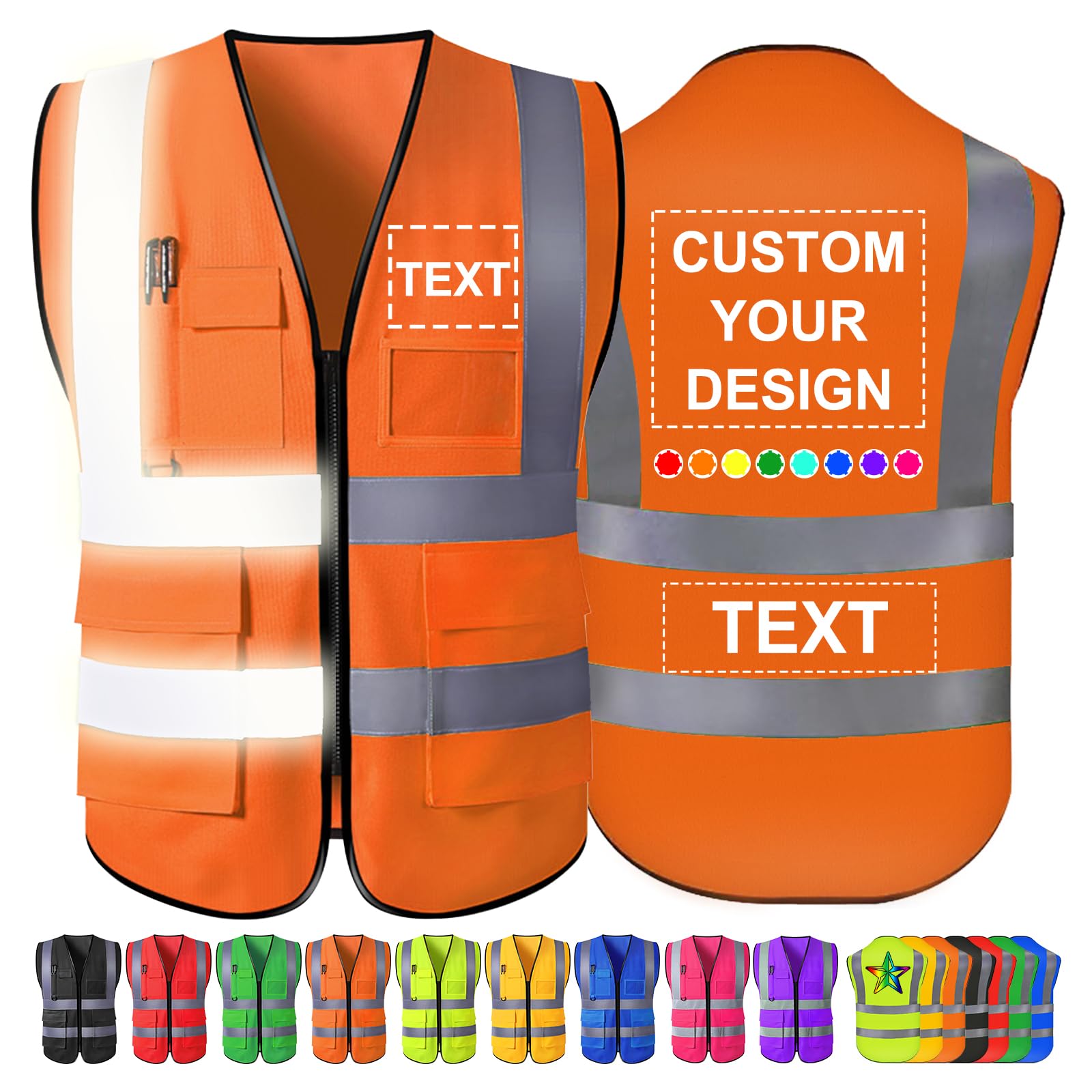 Custom Safety Vest Men Women High Visibility Reflective Personalised Logo Hi Vis Vests Pockets Zipper Construction Work,S-5XL โ image 1