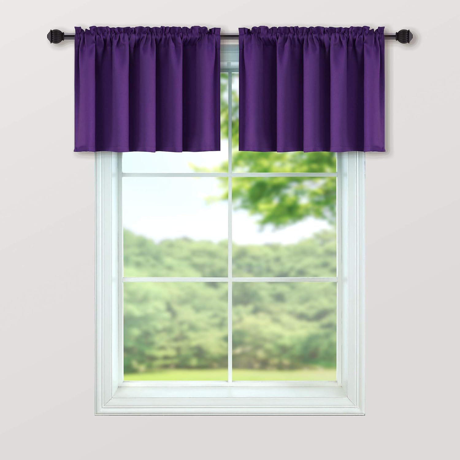 Mrs.Naturall Royal Purple Valances for Windows 2 Pack 18 Inch Length Pole Pocket Light Blocking Blackout Window Valance for Living Room Bathroom Dark Purple