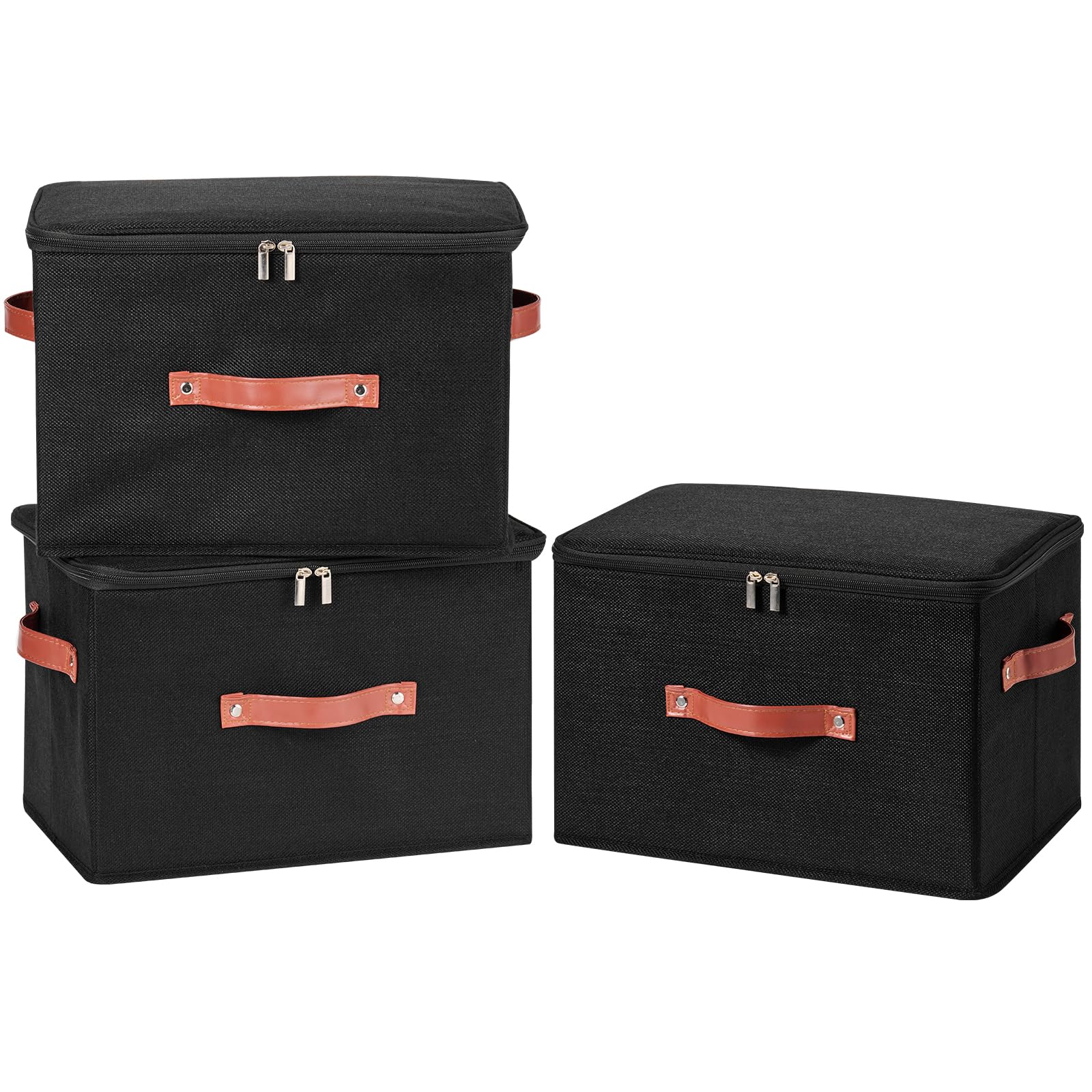 3PCS Storage Bins Boxes with Zippered Lid Decorative Baskets