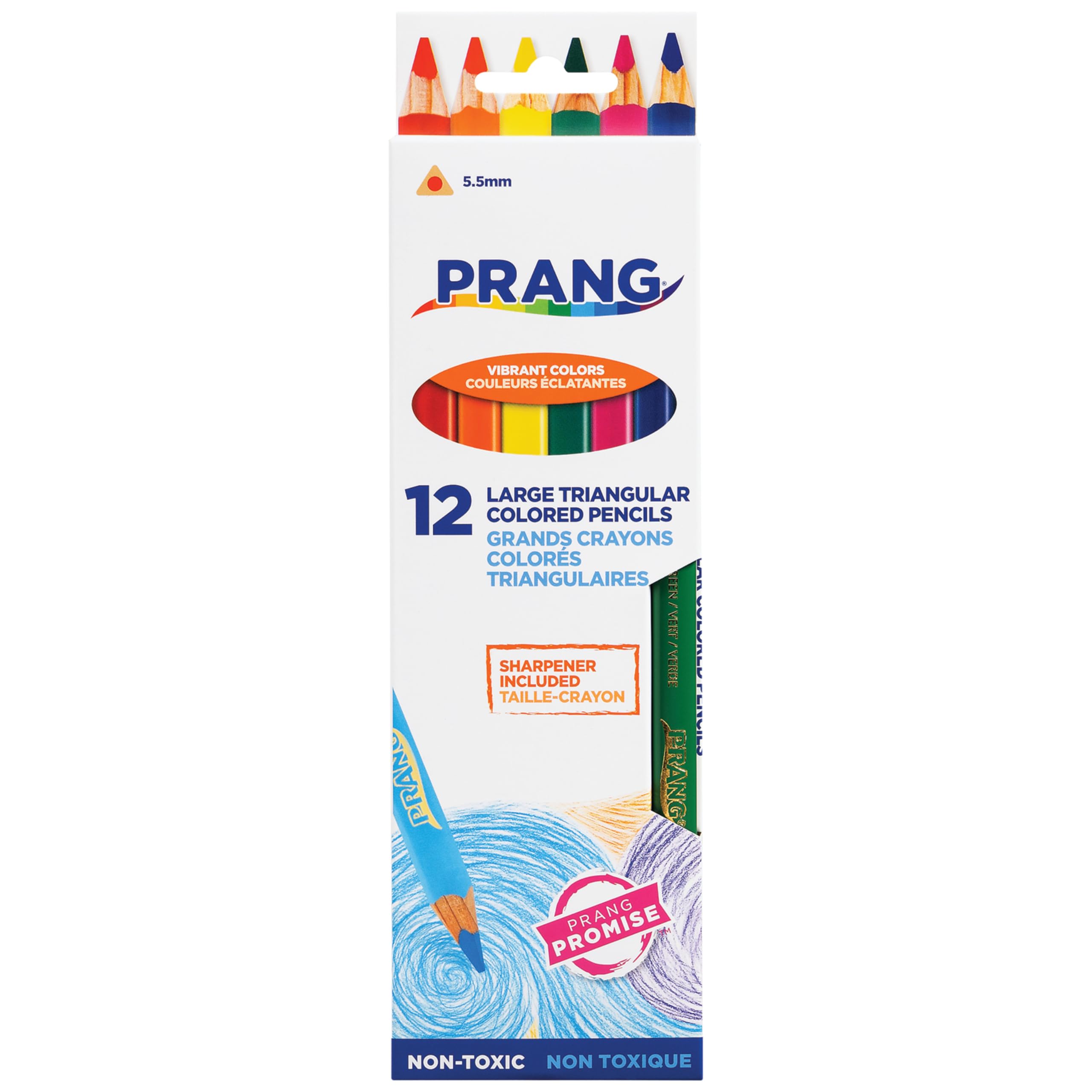 Prang Triangular Colored Pencils With Sharpener, Assorted Colors | 5.5 mm Core, 12 Count