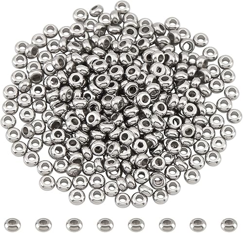NBEADS 300 piezas de cuentas de acero inoxidable, cuentas rondelle espaciadoras de 4x2mm para hacer joyas y manualidades, agujero 1.8mm