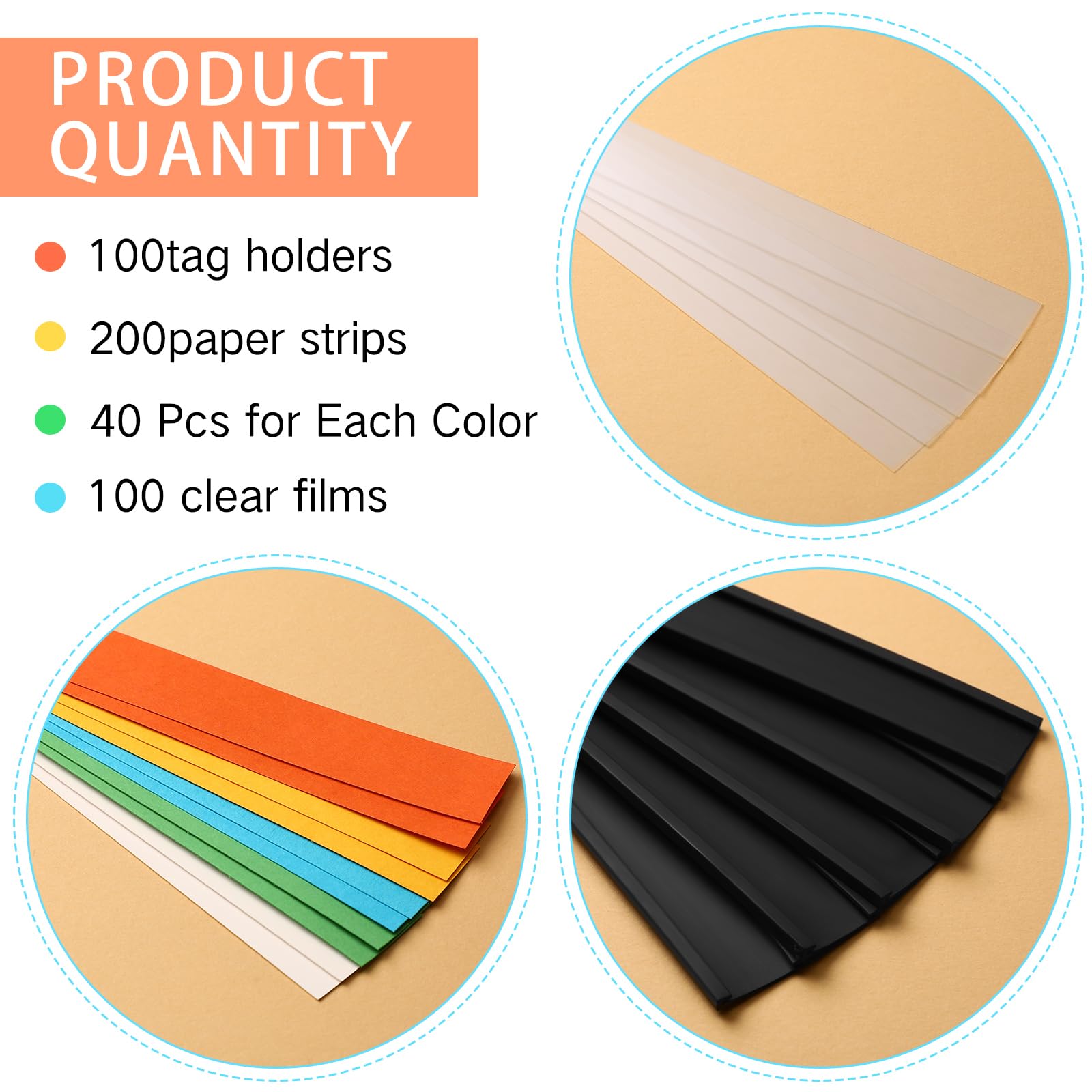 Seajan 100 porta etichette magnetiche a C per targhette, etichette magnetiche per armadietti, per scaffali, con 100 protezioni in plastica trasparente, 200 inserti di carta colorata (1,9 x 15,2 cm)