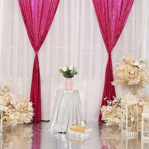 Miniatura 5 de Eternal Beauty Cortinas de fondo de lentejuelas rosadas, 2 paneles de 2 x 8 pies para San Valentín, Navidad, fiesta, cumpleaños, fotografía, boda,