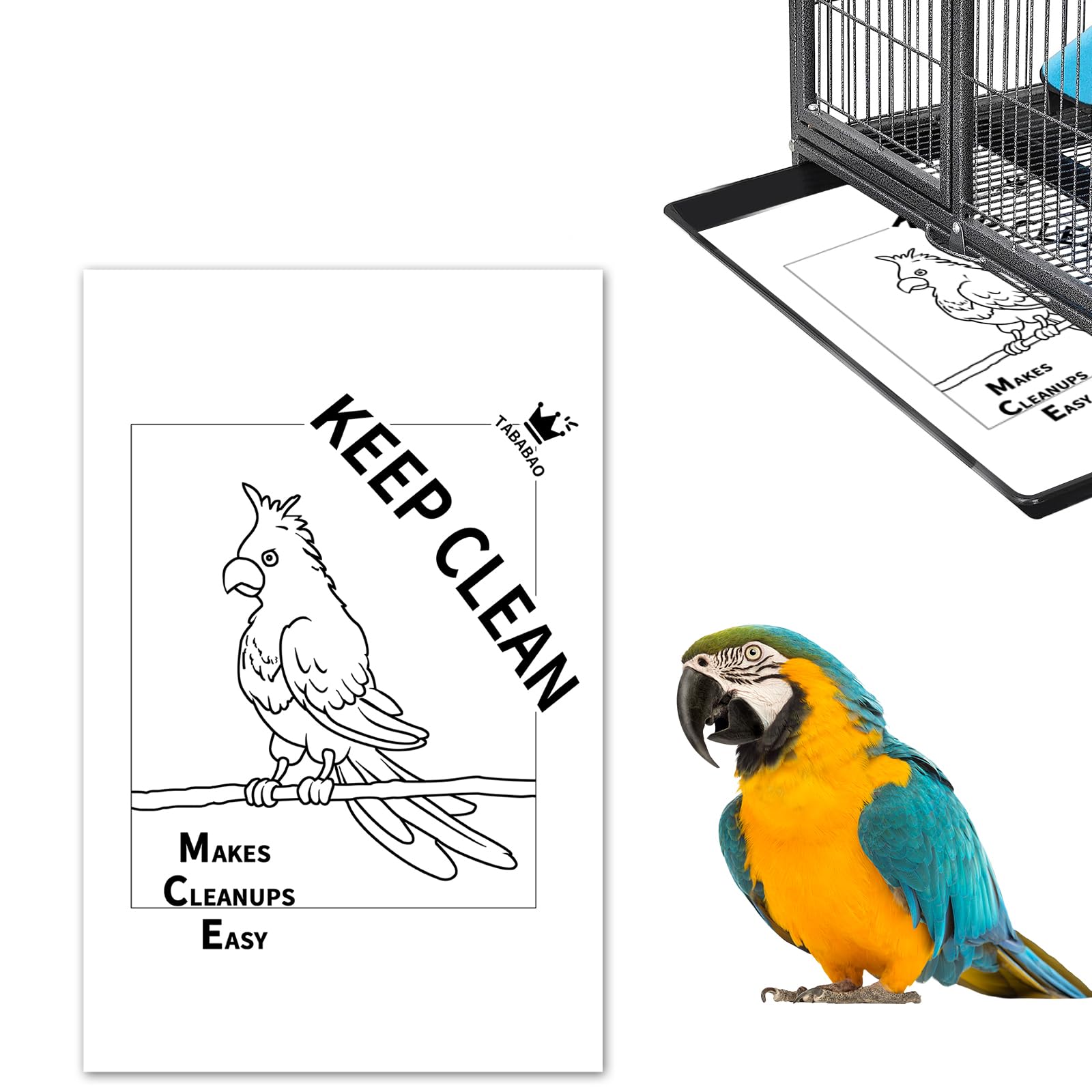 Bird Cage Paper Liners, 100pcs Disposable Pre-Cut Large Liners for Parrot, Parakeet, Conure, Cockatiel, 17 X 11 inch, White