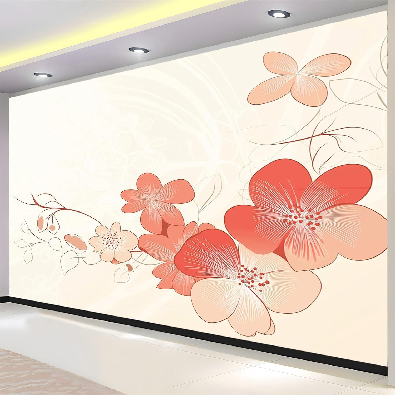 Fleurs de cerisier papier peint panoramique 3D pour une chambre parentale zen