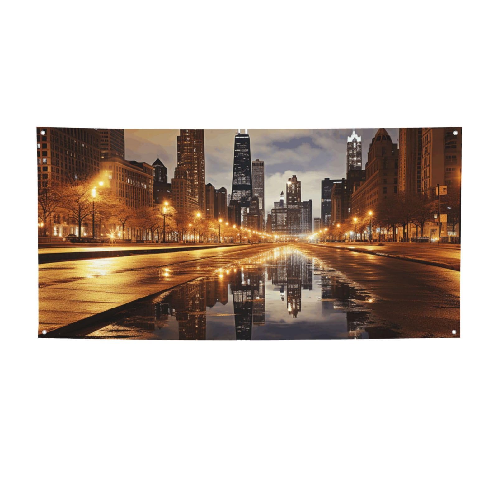Welcome Banner Chicago Party Flag Photography Backdrop Birthday Background Wall Decor Sign 71 x 35 Inch Photo Props Banner and Sign Flag for Fence Garden Indoor Outdoor Decor Medium