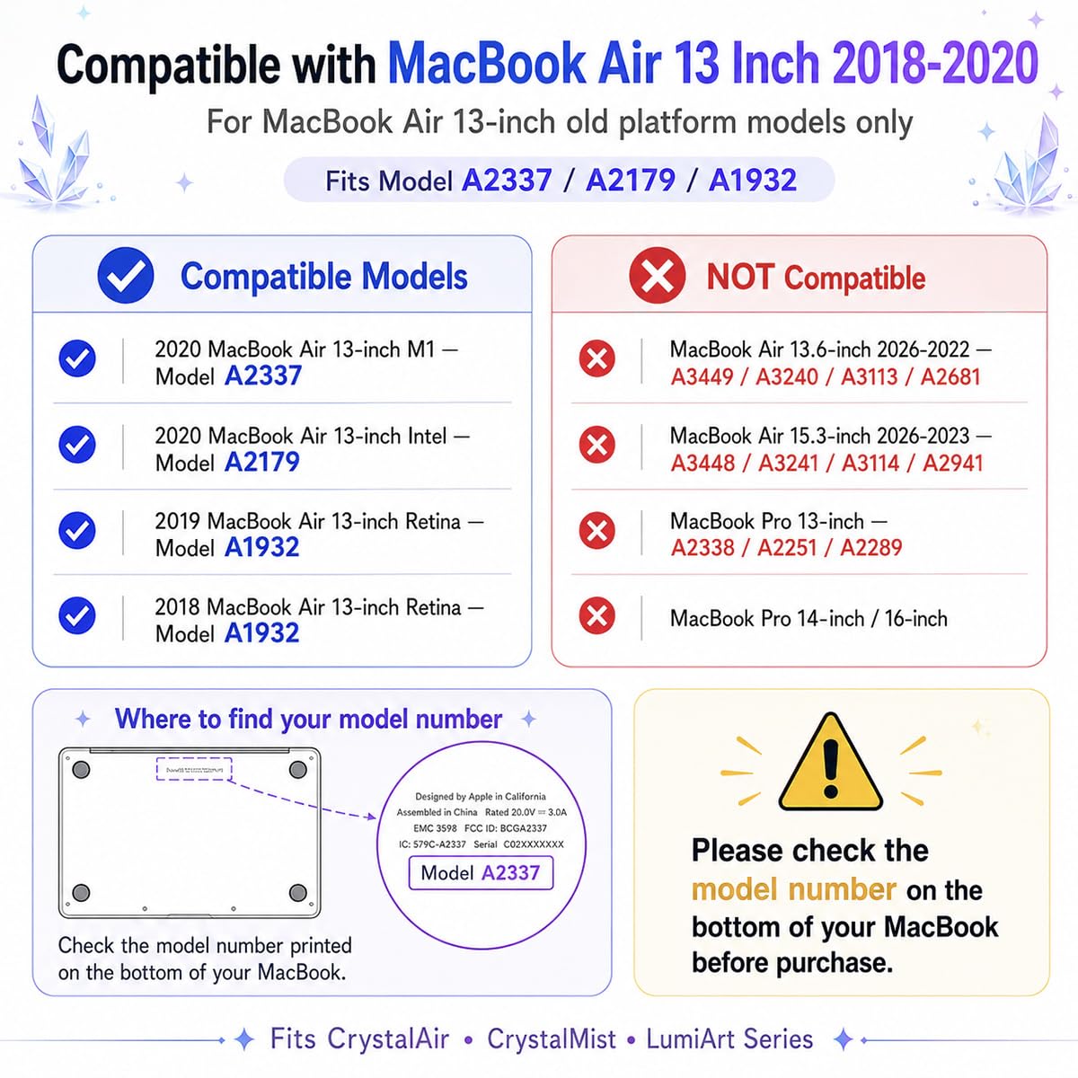 Batianda LumiArt Custodia per MacBook Air 33 cm Chip M1, fiocco principessa