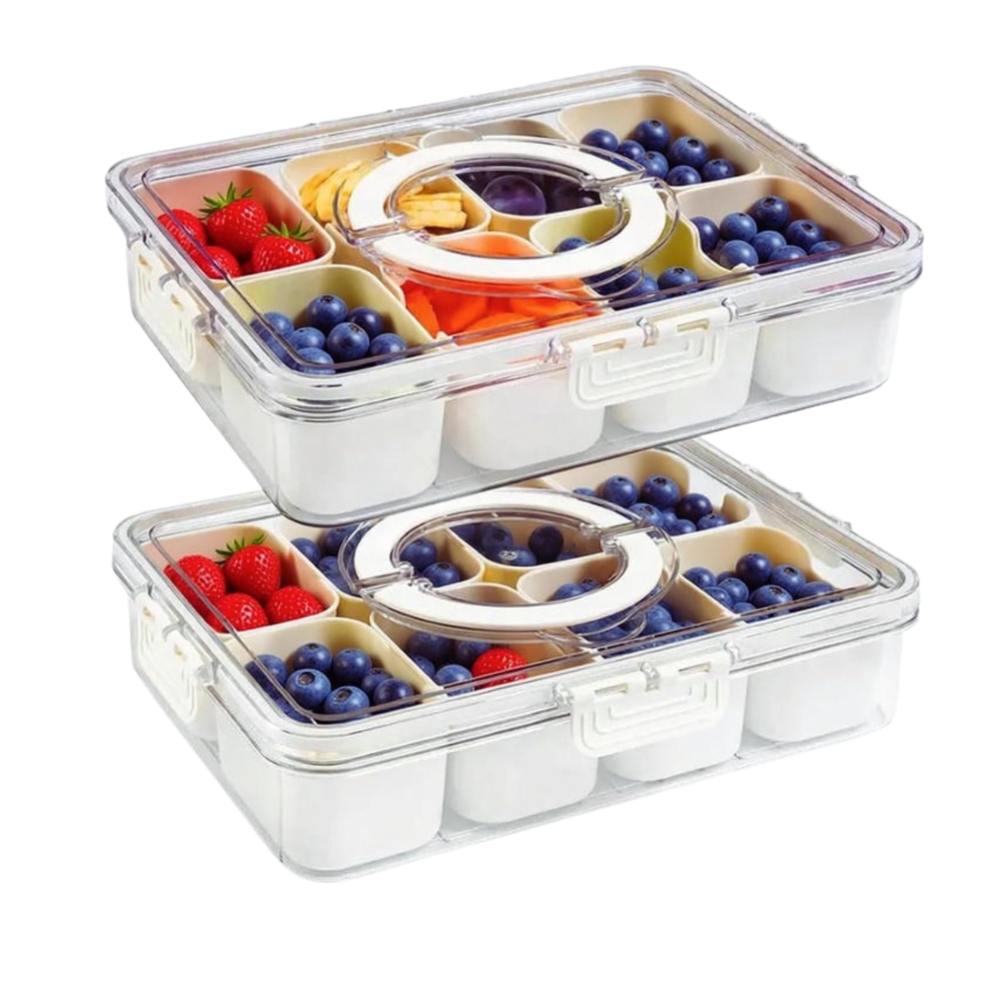 SNAXU RSM 2 Pack Snack Box with 8 Compartments Snacks Tray with Lid and Handle Food Storage Box Reusable Snackle Box for Fruits, Candy, Vegetables BPA-Free Food Containers Travel Friendly Lunch Box