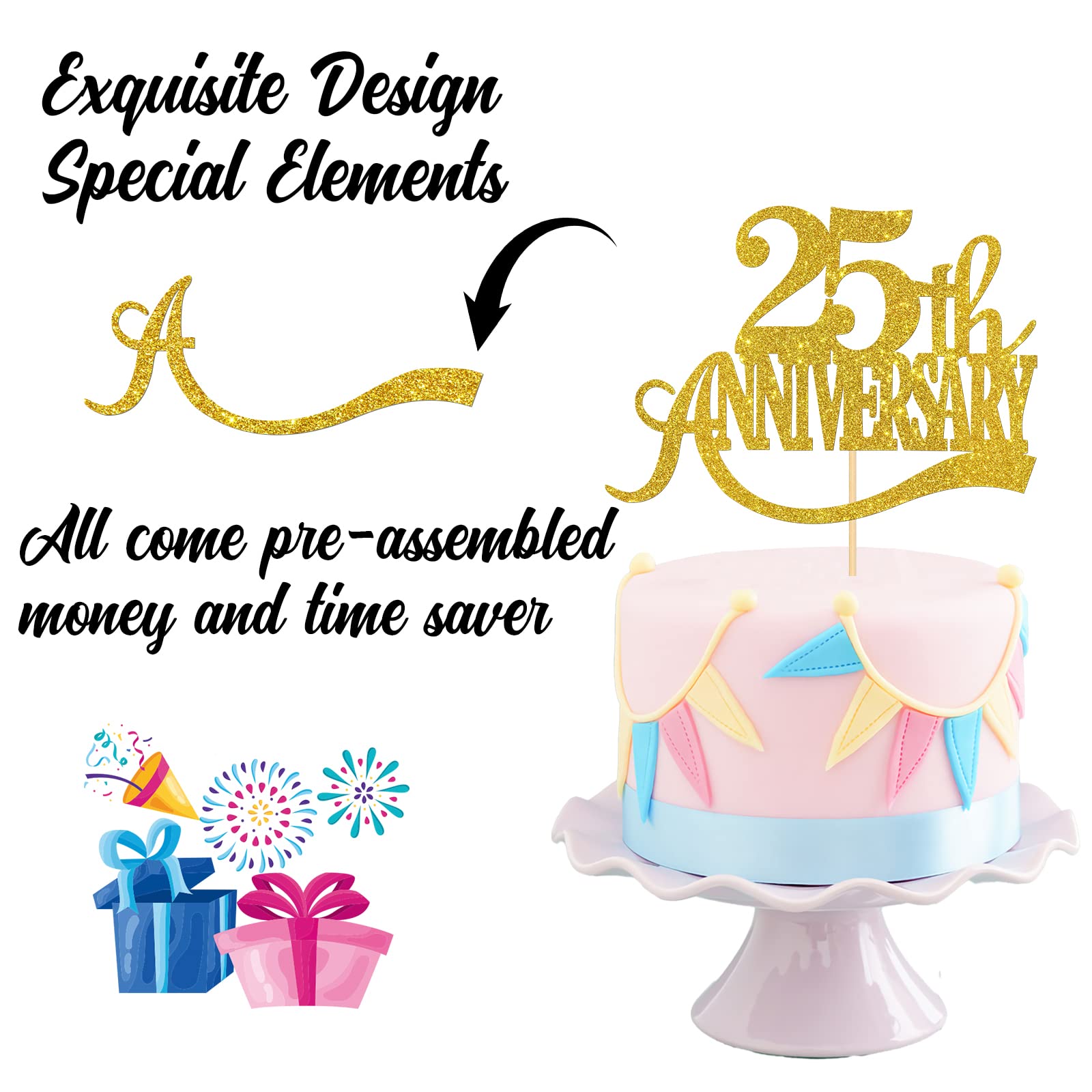 Amazon.com: Gold Glitter 25th Anniversary Cake Topper - for 25th Wedding  Anniversary / 25th Anniversary Party / 25th Birthday Party Decorations :  Grocery & Gourmet Food