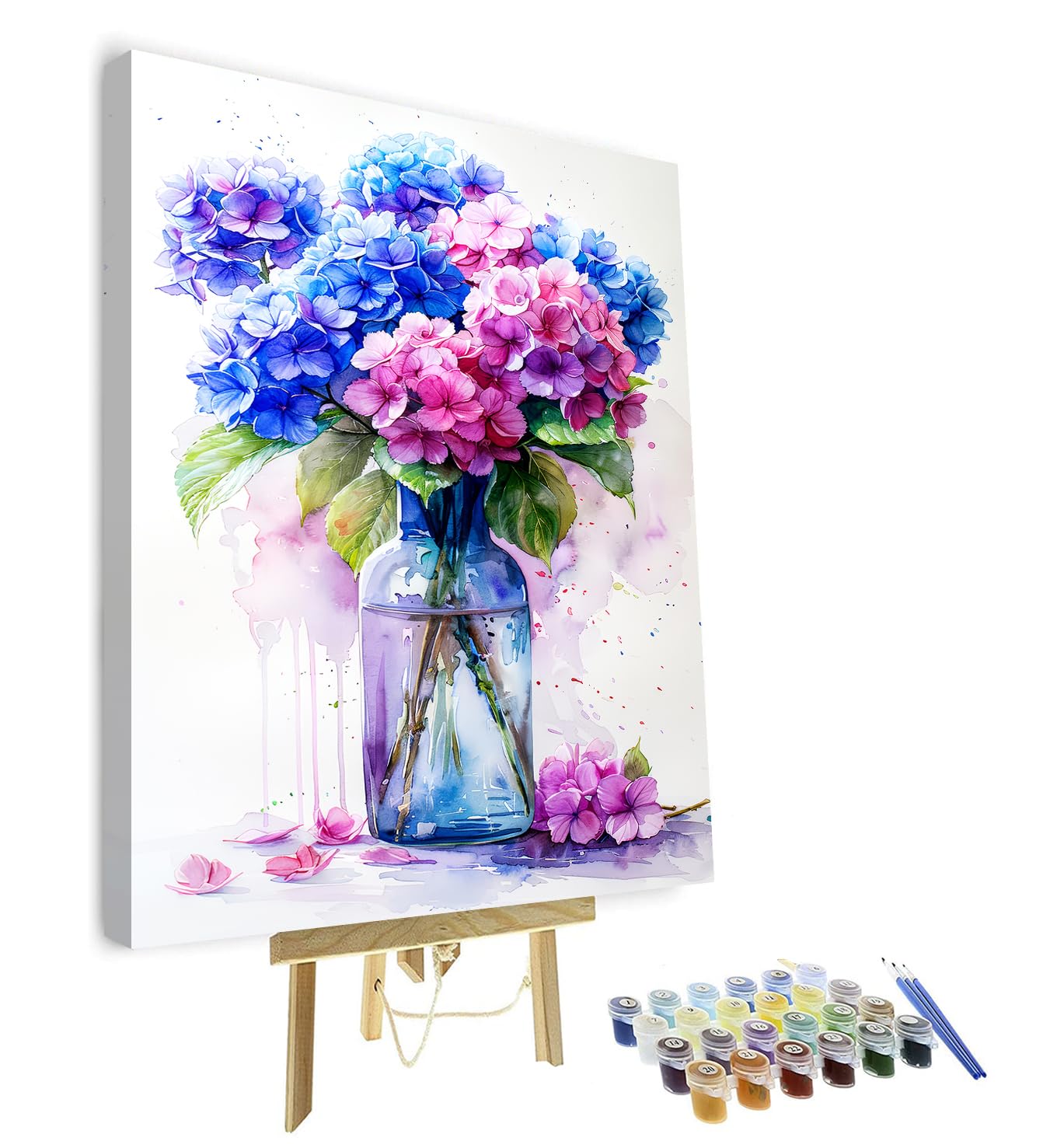 Hydrangea Flowers in Vase Paint by Number for Adults, Blue and Purple Flowers Paint by Number Kits Watercolor Paint by Numbers Kit for Adults, Plant Painting for Wall Decor, 16x20 Inch With Frame