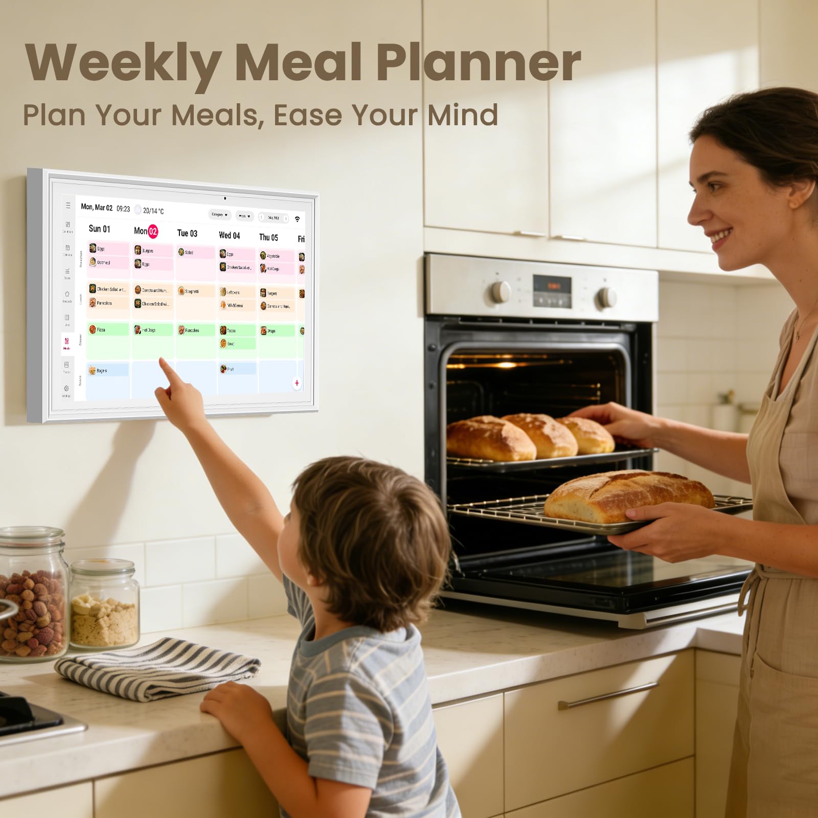 EHFiDC Digitaler Kalender und intelligenter Familien-Organizer, 1920 x 1080P FHD IPS-Touchscreen-Display, Wand-/Schreibtischmontage, WiFi-Synchronisation mit Google-Kalender, Aufgabendiagramm