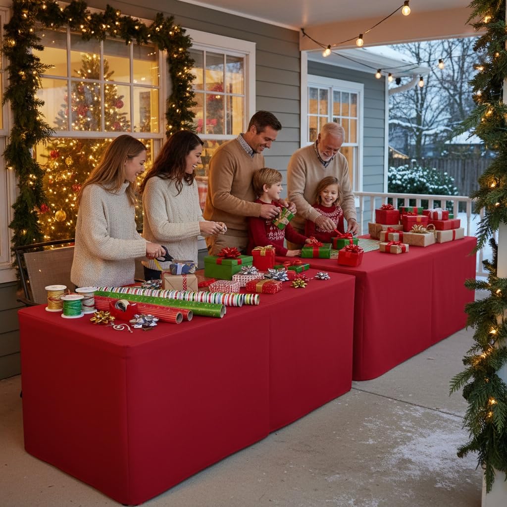 HolidayIdeas 4-Pack Open Back Fitted Tablecloths – Wrinkle-Resistant, Washable, 24x48 Inches For 4ft Tables – Perfect For Craft Fairs, Trade Shows, Parties (Aqua)