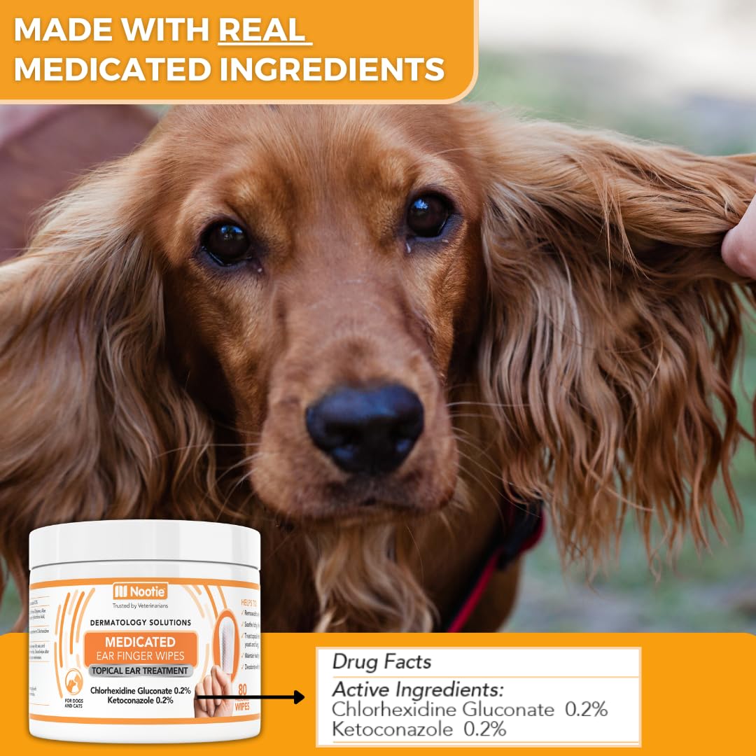 Nootie Medicated Ear Finger Wipes with Chlorhexidine for Dogs, Gentle Dog Ear Cleaning Wipes for Itchy, Sensitive Ears - Helps Remove Wax, Dirt Buildup, & Odor 80 Wipes - Made in USA - image 3
