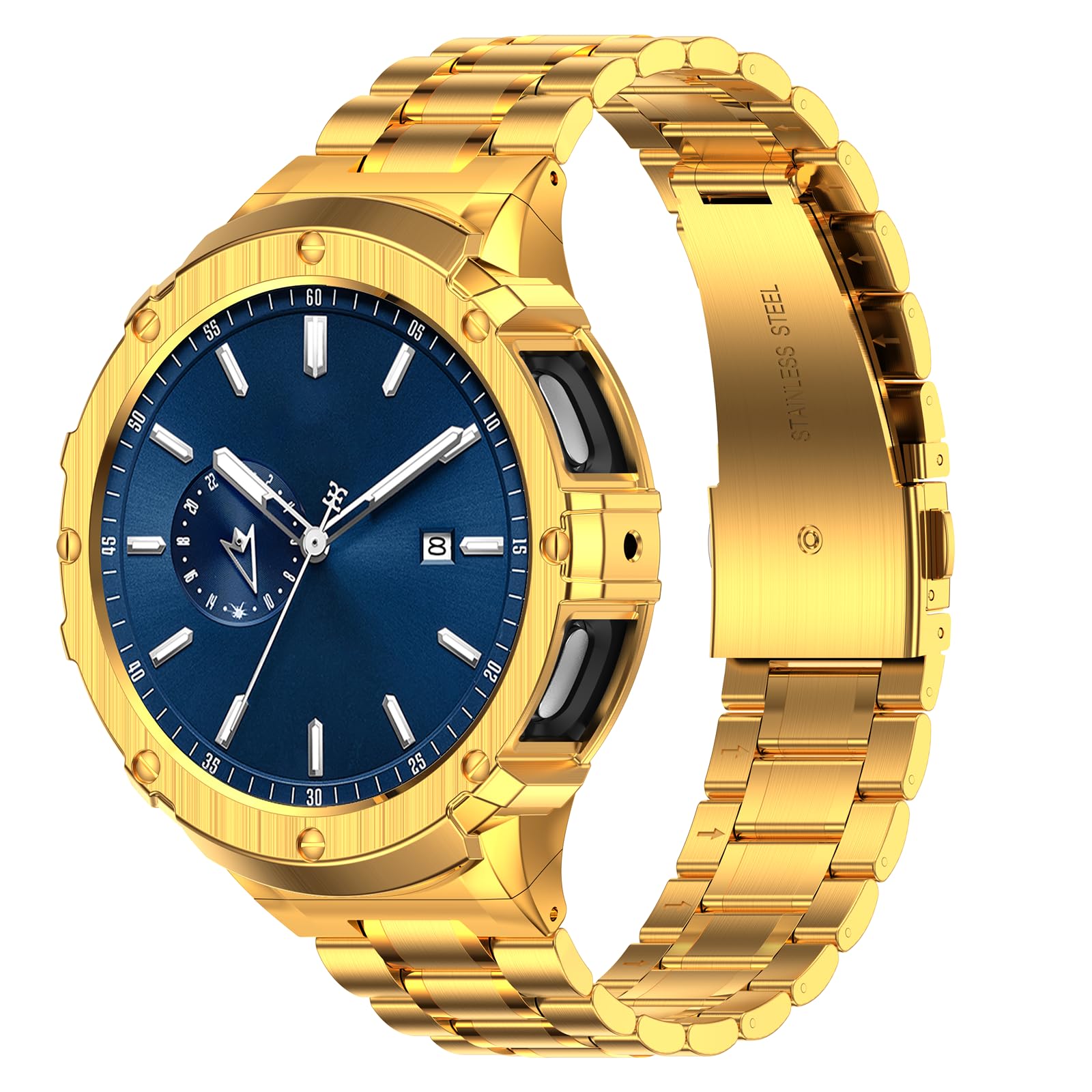 BAITEYOU Stainless Steel Bands with Case Compatible with Samsung Galaxy Watch 7 44mm, Rugged Protective Case Cover and Metal Band for Samsung Galaxy