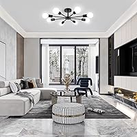 Vista 3 de Lámpara de Techo Semiempotrada de 23.62'', Candelabro Moderno de 8 Luces Negro para Sala de Estar, Candelabro de Luces Sputnik para Dormitorio