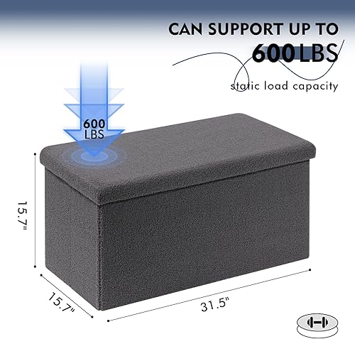 Miniatura 113 de PINPLUS Otomanas otomanas de almacenamiento con forma cuadrada con reposapiés de almacenamiento para sala de estar, asiento otomano Boucle para