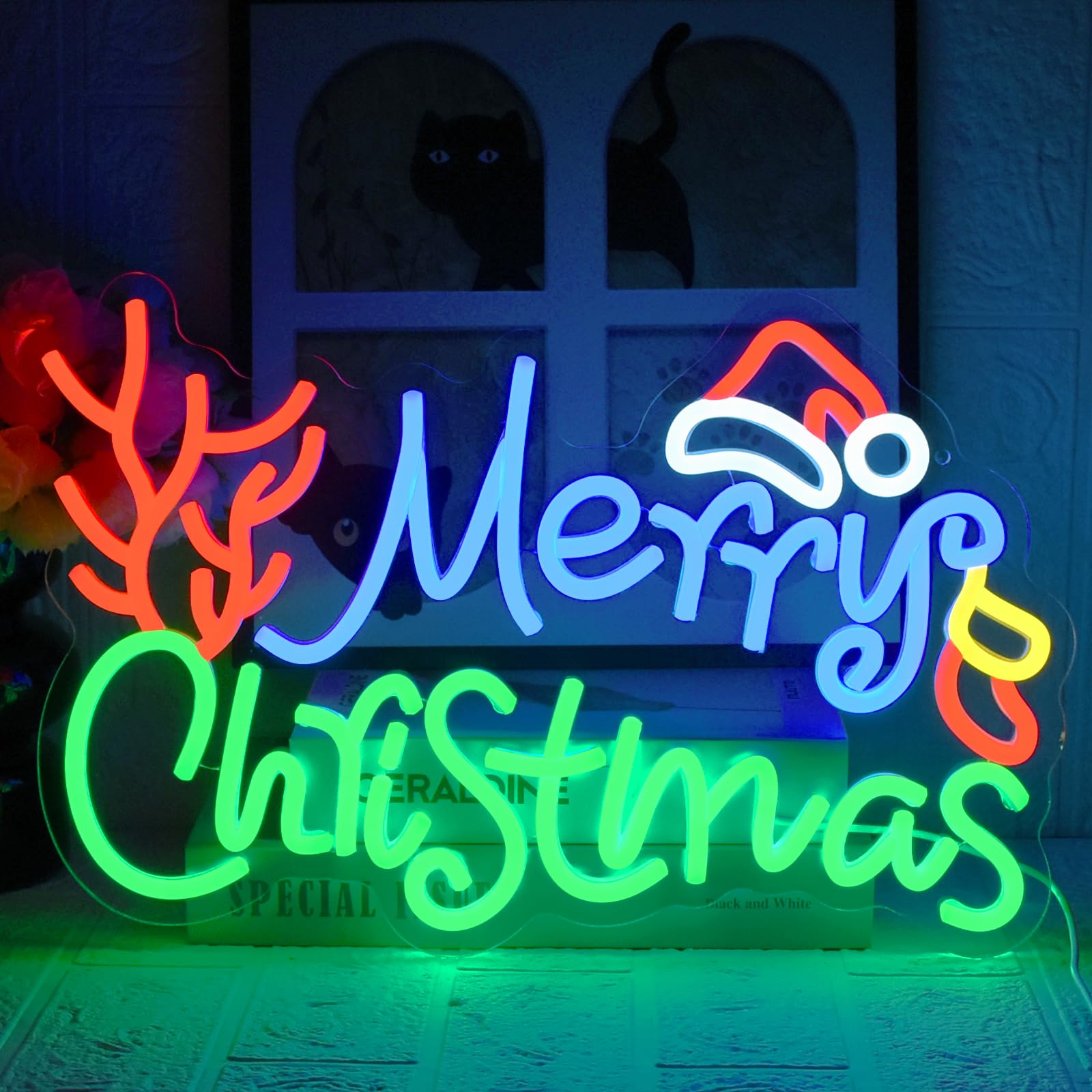 UExnkj-Y Merry Christmas Neon Sign Hat Santa Claus Neon Advertising Christmas LED Sign for Christmas Party Children's Bedroom Bar Shop Christmas Decoration Gift