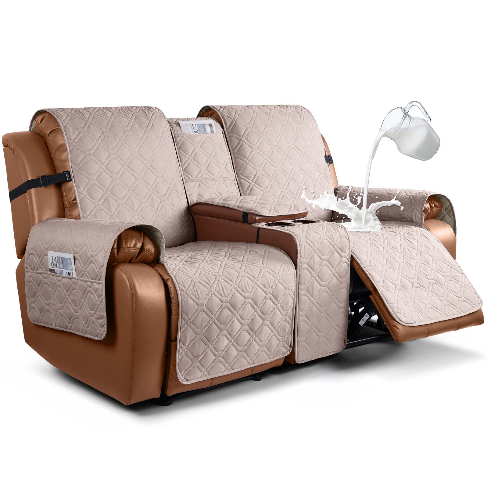 VANSOFY Loveseat Recliner Cover with Console 100% Waterproof Sofa Slipcovers Non-Slip Reclining Couch Cover Split Sofa Covers Furniture Protector for Pets, Dogs(Light Apricot)