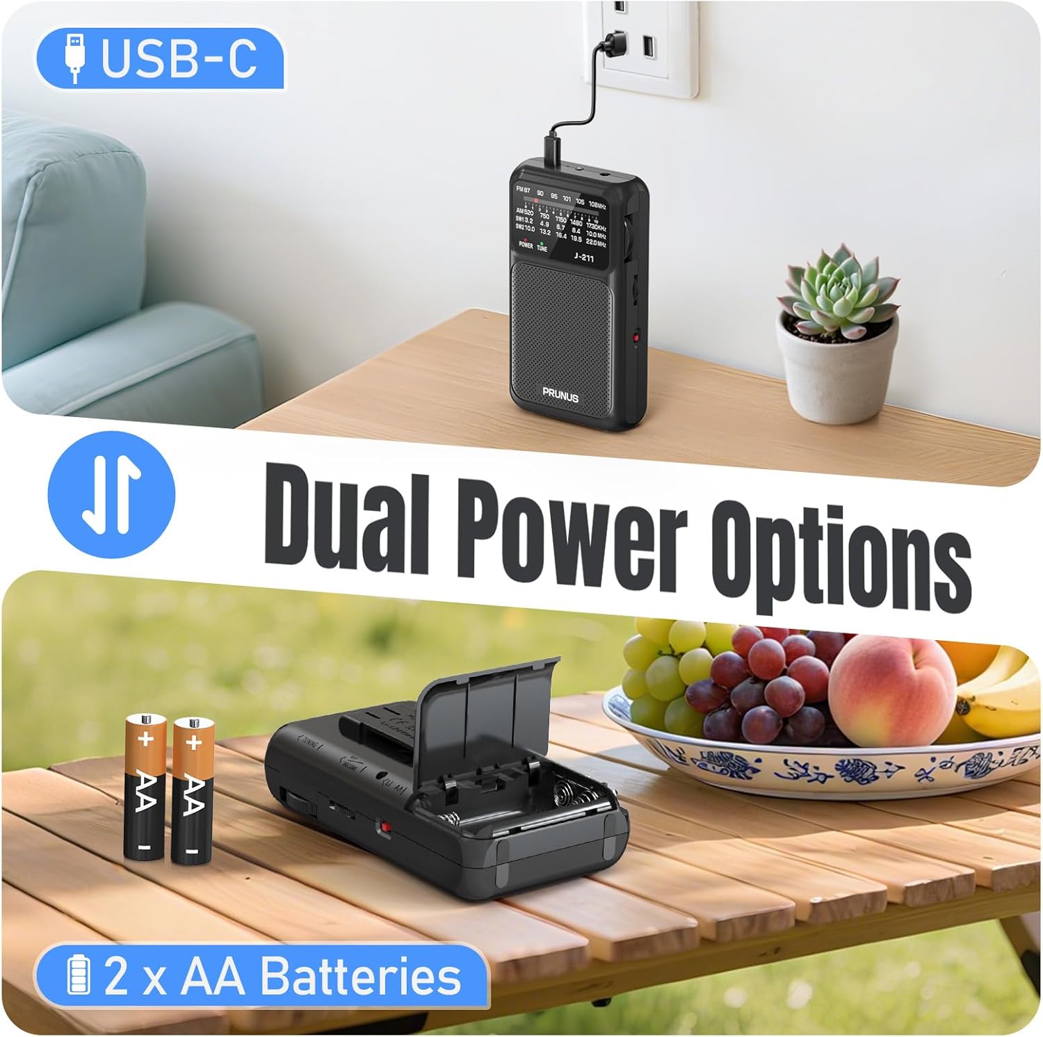 PRUNUS J-211 Portable Radio AM FM with USB C Charging and AA Battery Operated, Transistor Radio, Strong Reception& Clear Speaker, Headphone Jack, Back Clip, Lanyard, Small Radios Portable AM FM 3 71YV+I21SlL. AC SL1500