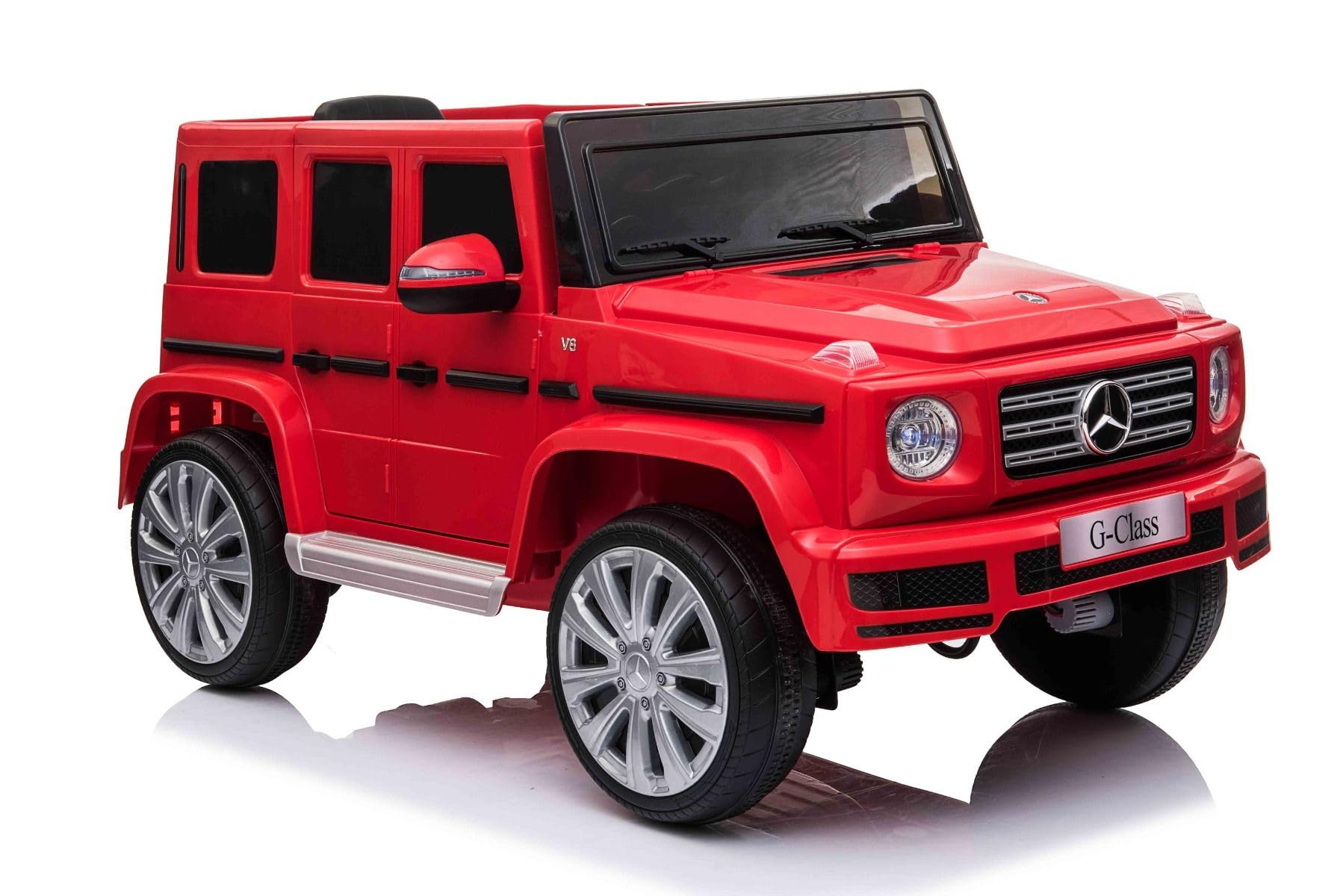 Samochód elektryczny Mercedes G500 12 V, czerwony, pilot 2,4 GHz, wejście USB/SD, tylne zawieszenie, bateria litowa, oświetlenie LED, oryginalna licencja