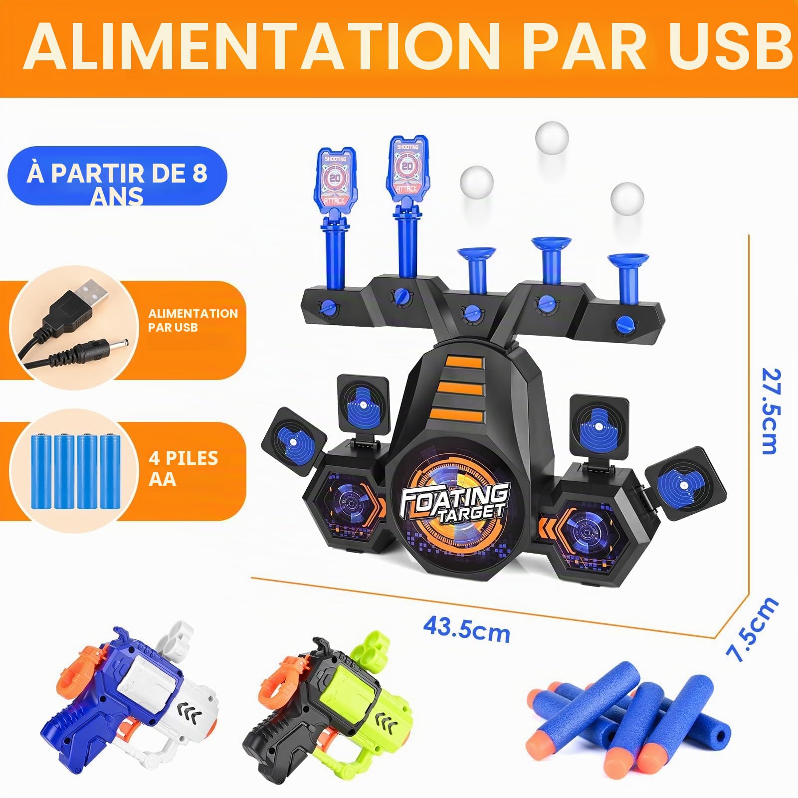 Pistolet Jouet pour Nerf Cible de Pistolet, Jeu de tir pour Enfants, Ensemble de Jouets avec Mode Cible Hover Ball et 9 cibles, Cadeau pour garçons et Filles âgés de 6 7 8 9 10 11 12 Ans