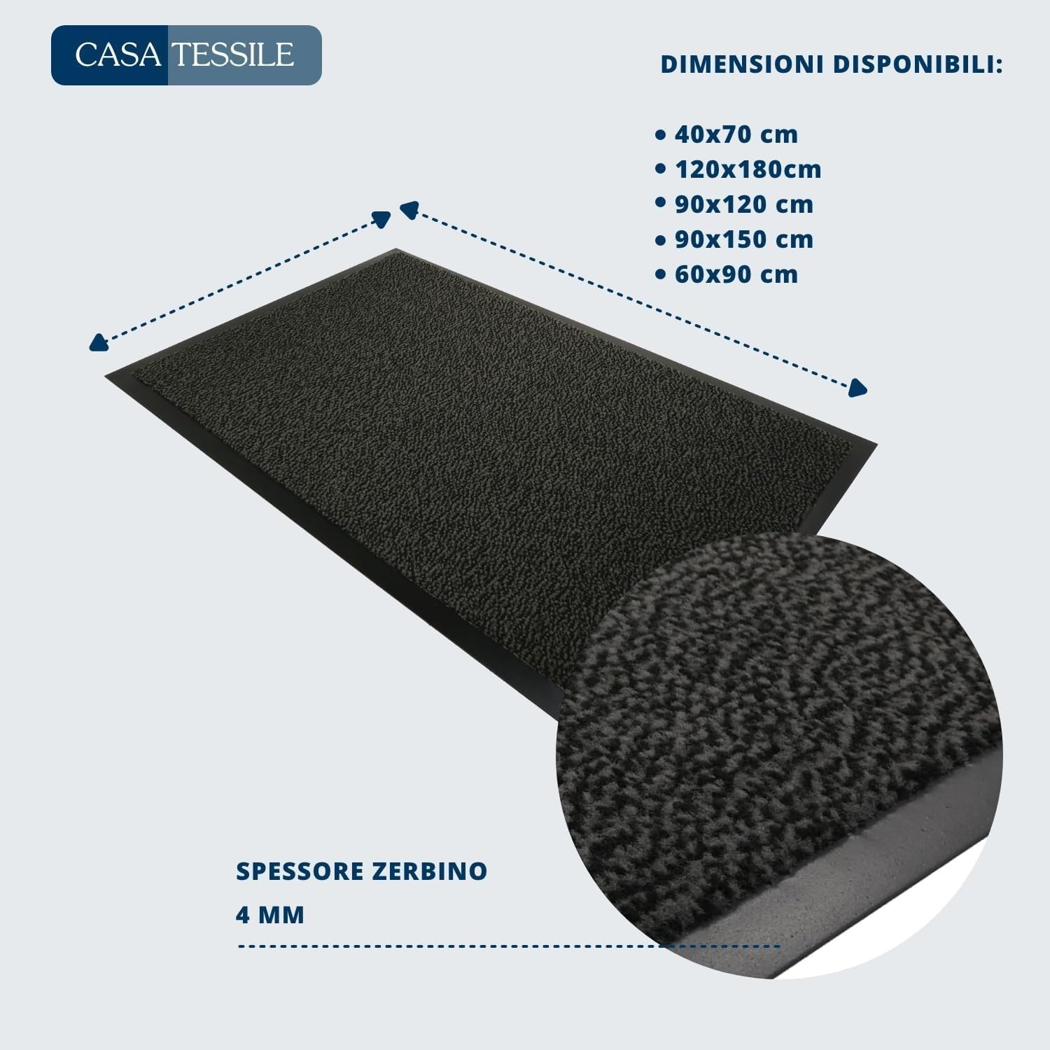 Casatessile - Paillasson Anti-Salissures, Tapis Absorbant, Usage Intérieur et Extérieur, Antidérapant Vinyle et Résistant, Lavable Nevada Paillasson Tapis Essuie-Pieds - Grigio Antracite, 90x150 cm.