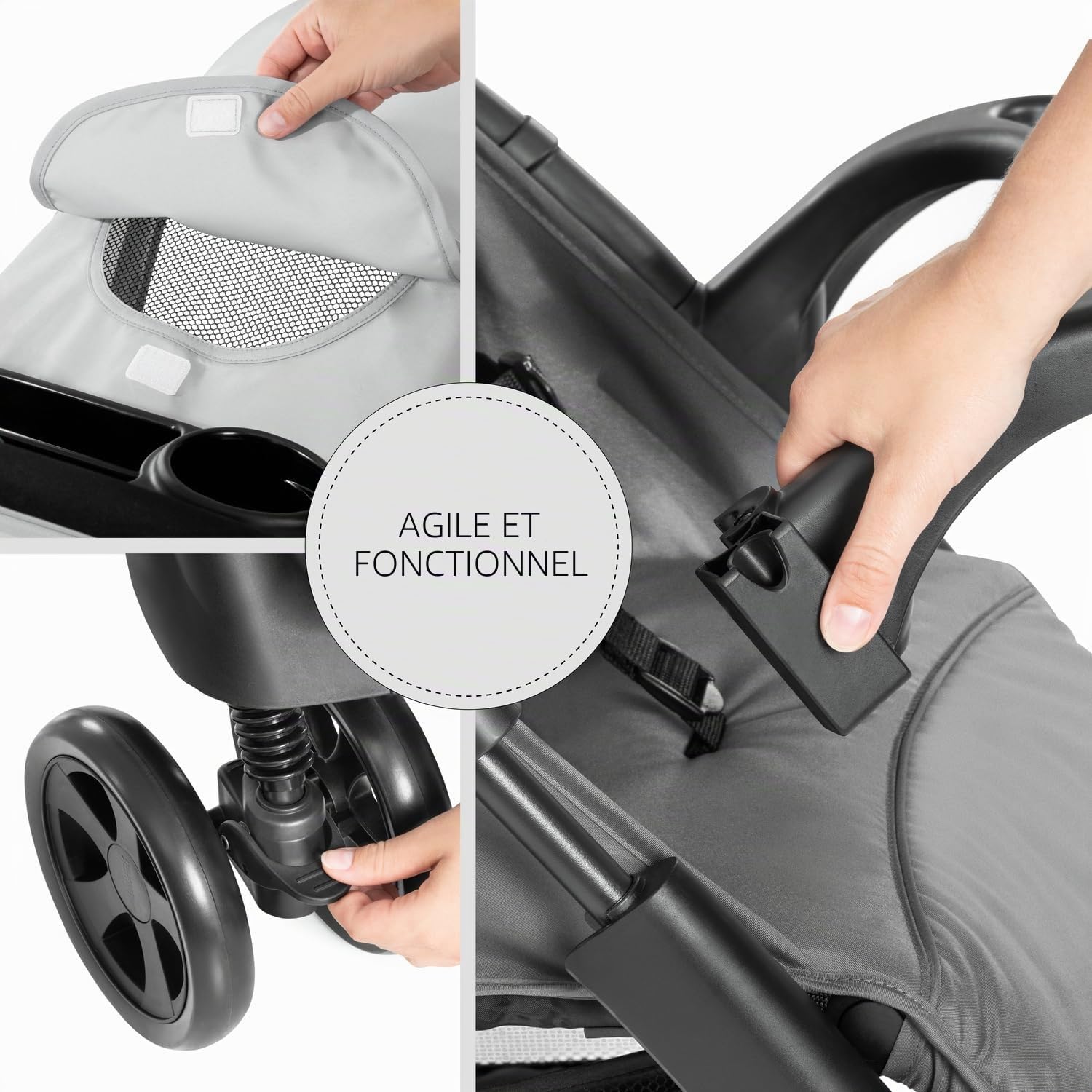 hauck Poussette Canne Compacte Shopper Neo II – dès la Naissance jusqu’à 22 kg, Position Allongée, Pliage Ultra Compact à Une Main, 2 x Plateau avec Porte-Gobelet, Grand Panier XL, Gris