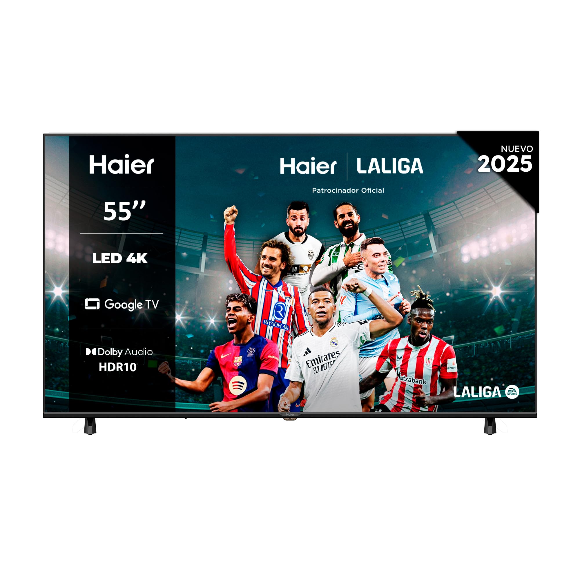 Haier Direct LED 4K UHD H55K85FUX 55 Pulgadas, Smart TV, Google TV, Dolby Audio, HDR10, Smart Remote Control, Google Assistant, Bluetooth 5.1, DBX TV, HDMI 2.1 x 4, Sin Marcos, 2025