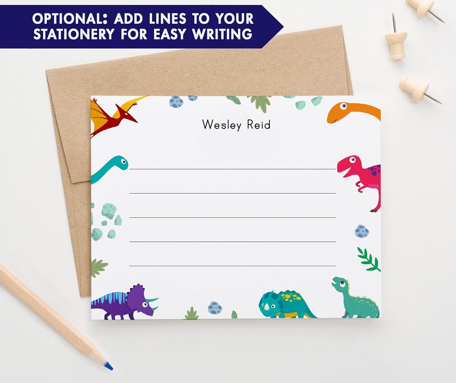 Personalized Dinosaur Stationery, Personalized Dino Notecards, Dino Thank You Cards with Envelopes, Dinosaur Stationary for Kids, Dinosaur Theme Stationery, Your choice of Colors and Quantity