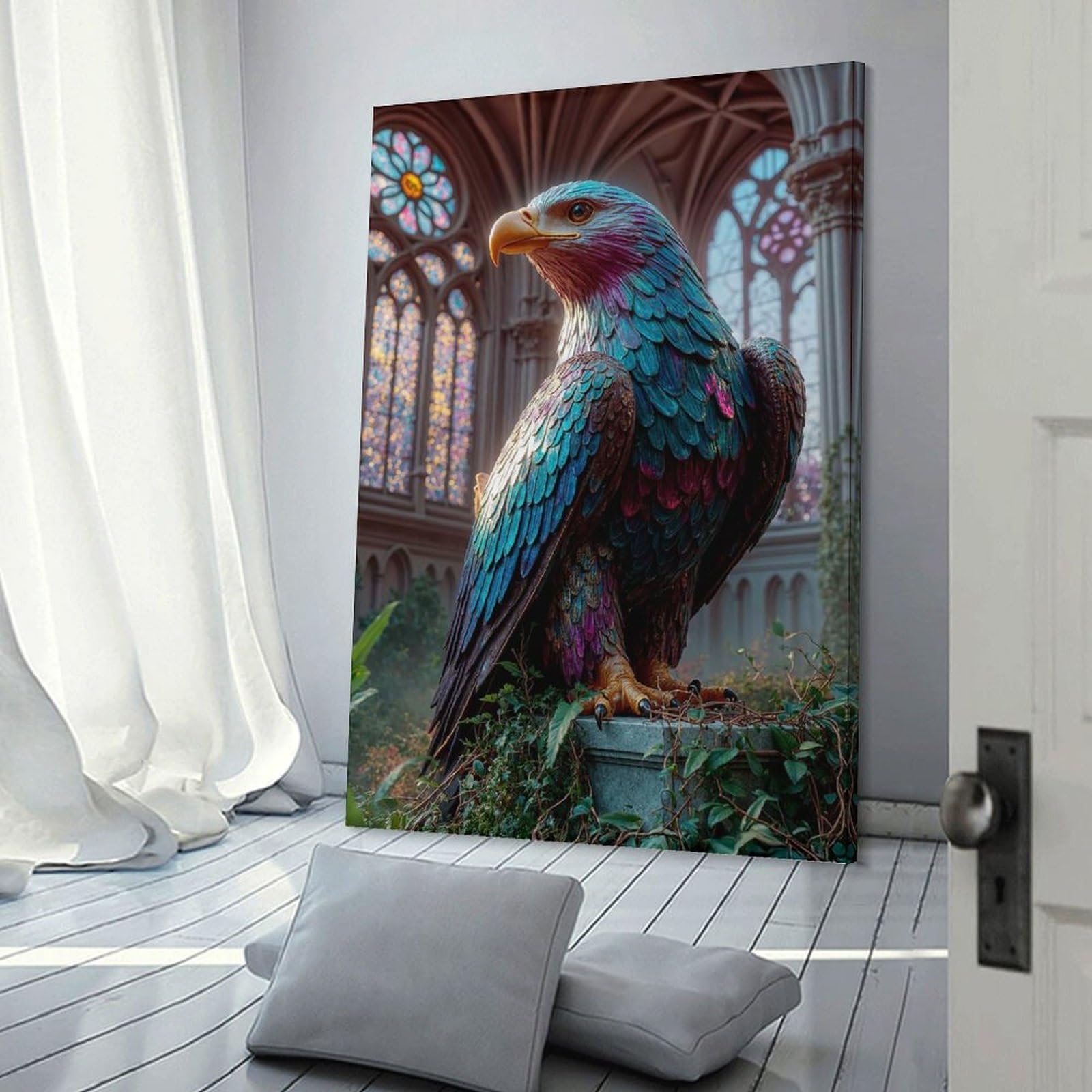 Junmoney Majestic Eagle Statue in Gothic Setting Wall Picture Print 24x36inch(60x90cm), for Home Walls, Creative Rooms Or Shared Spaces, Stylish Home Artwork for Focal Walls