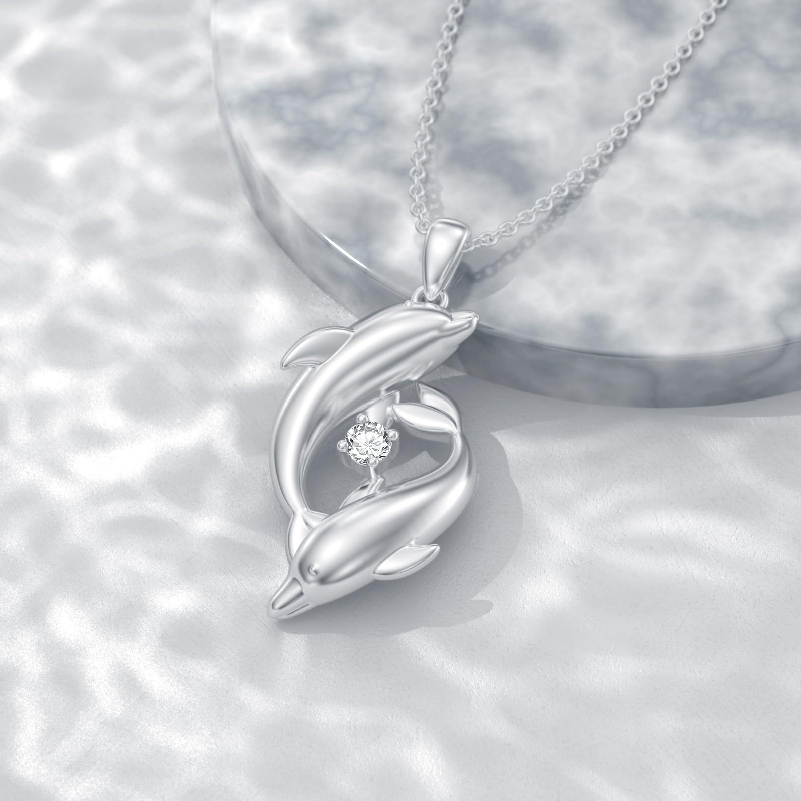 Diamant Delphin Kette für Damen 925 Sterling Silber 2 Delphin Anhänger Halskette mit Lab-Grown Diamant Schmuck Geschenke