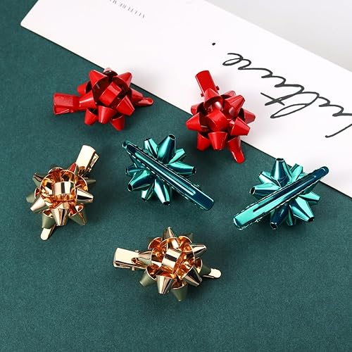 Miniatura 2 de NVENF 6 pinzas navideñas para el cabello para mujer, accesorios de Navidad, pinzas para el cabello con lazo de Navidad, horquillas festivas,