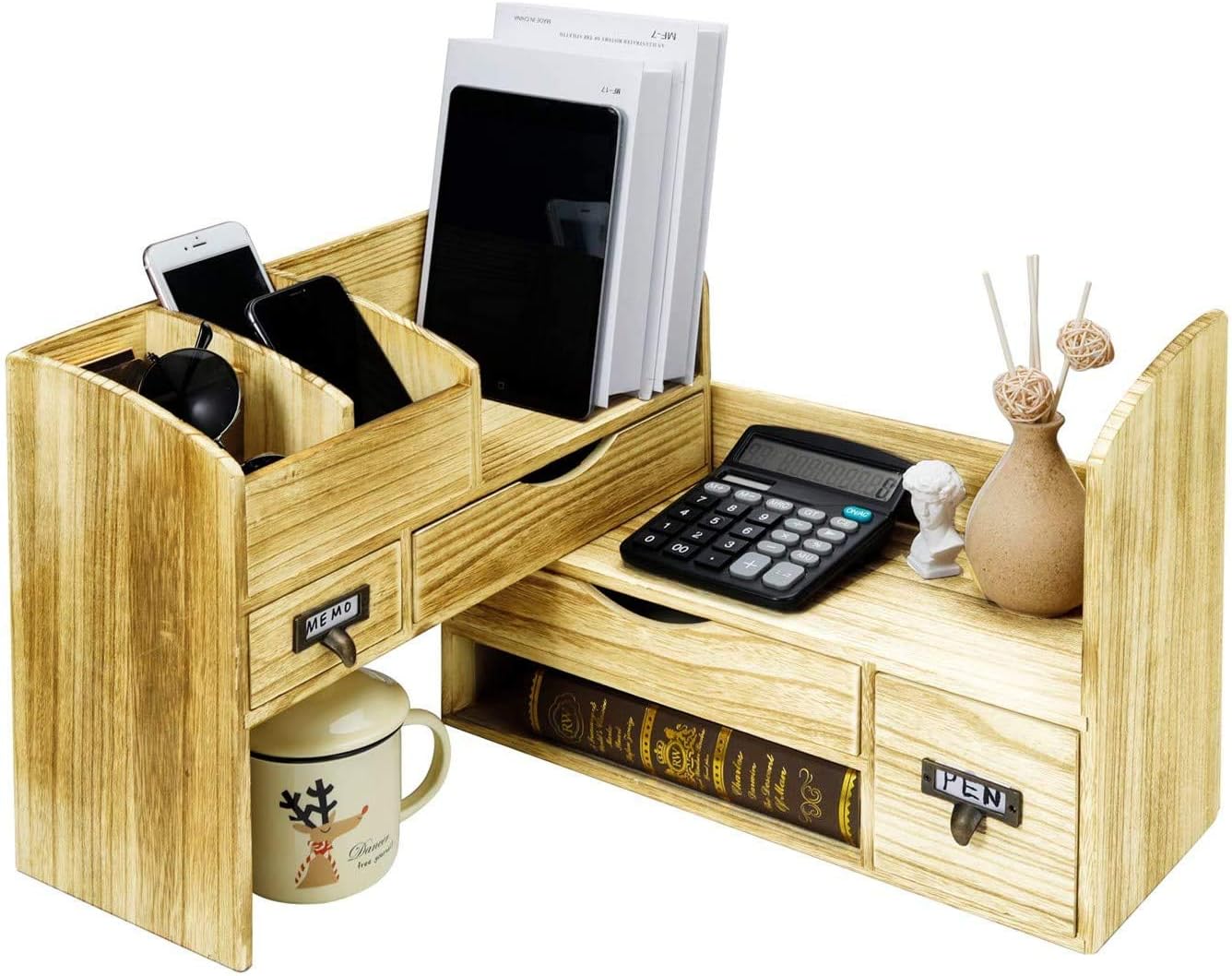 URFORESTIC Wood Expandable Desktop Bookshelf Counter Bookcase,Large Adjustable Desktop Storage Shelf Rack for Office Supplies : Office Products