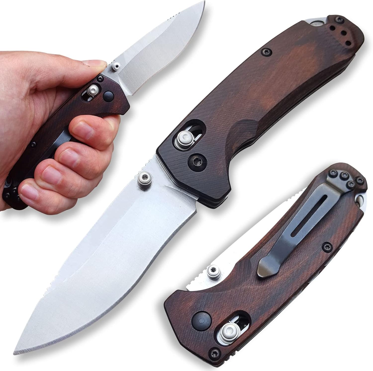 Hunt North Fork Manual Folding Pocket Knife For Men, 8Cr13Mov Steel Stonewash Drop Point Blade, Stabilized Wood Handles With Deep Carry Pocket Clip