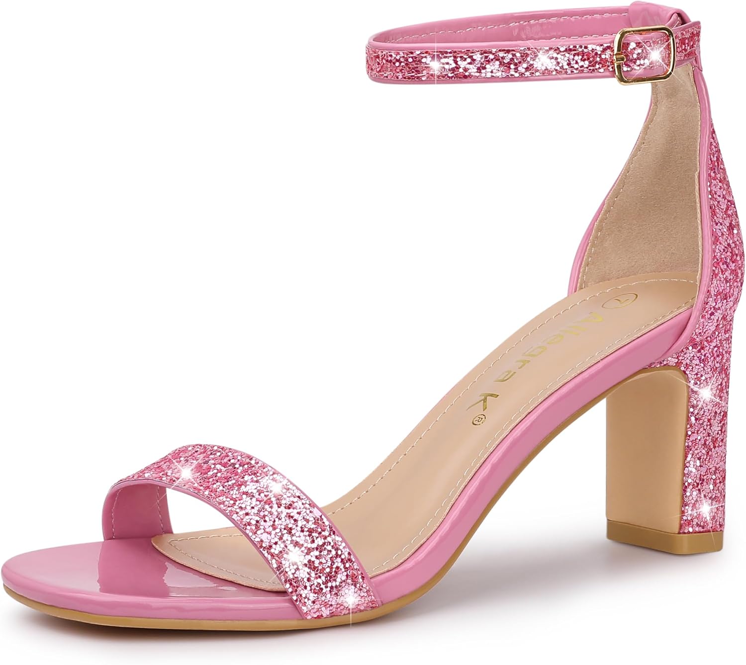 Allegra K Women's Glitter Ankle Strap Chunky Heeled Sandals