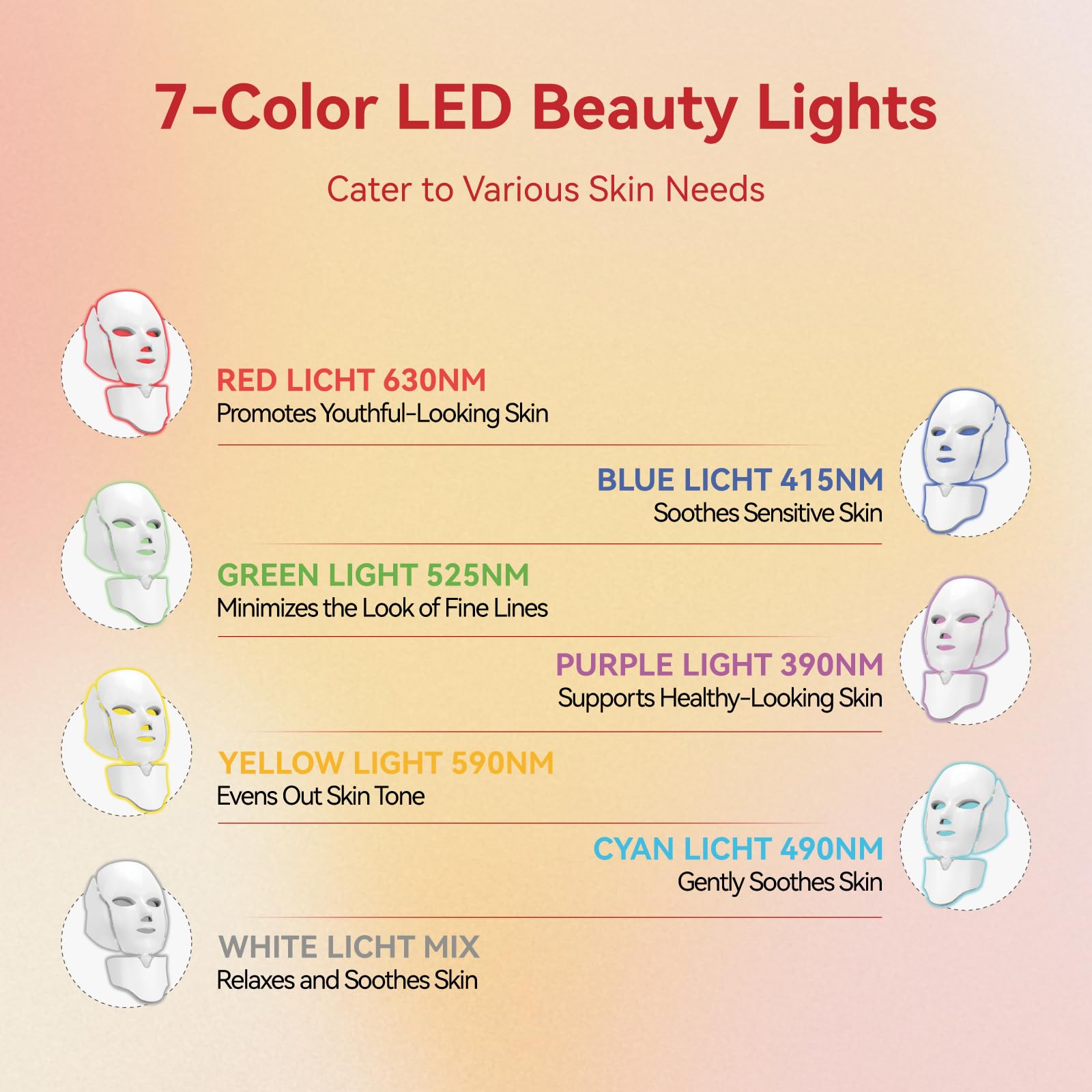 Máscara facial LED con terapia de luz, 7 colores para revitalizar la piel, dispositivo de belleza para el hogar, terapia de luz facial
