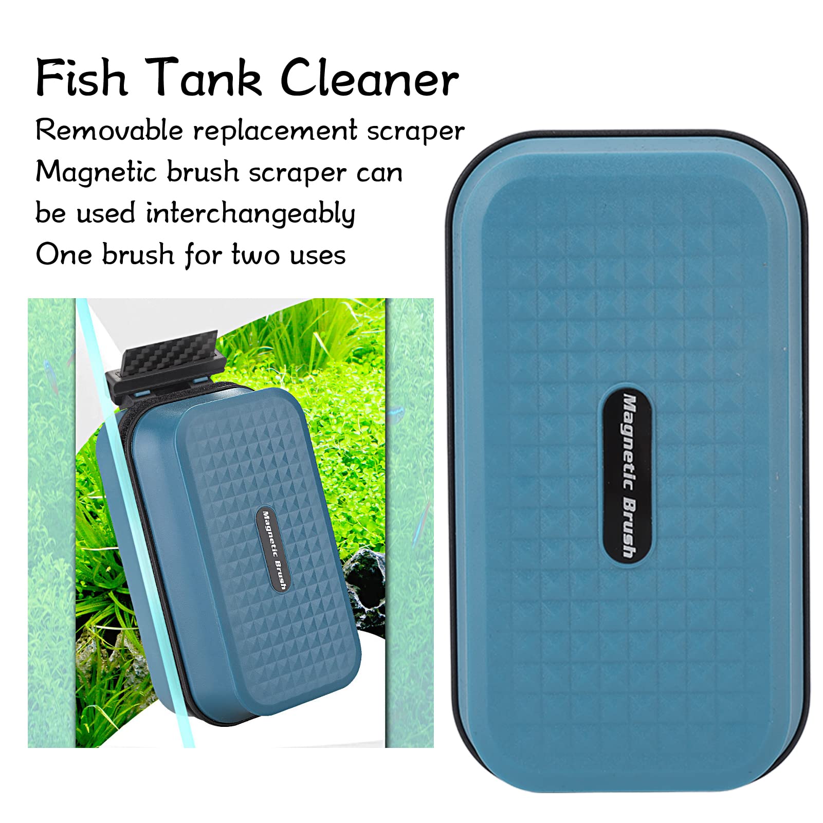 Cepillo magnético para acuarios, Limpiador de Vidrio de Acuario con Fuerte Fuerza magnética y diseño Flotante, raspador de Algas de Doble Cara para Tanques de Agua Dulce y Salada (Cepillo magnético +